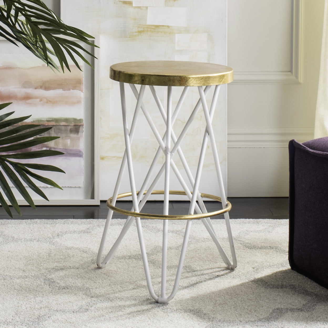 SAFAVIEH Lorna Mid-Century Retro Gold Leaf Counter Stool, White