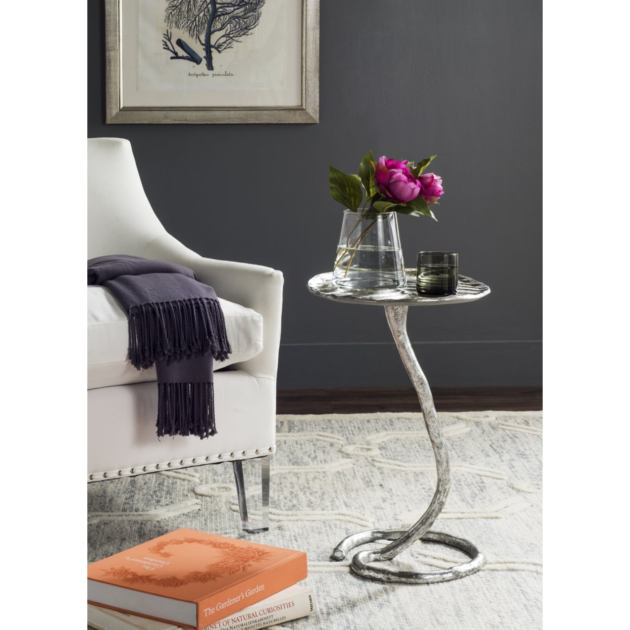 SAFAVIEH Mina Modern Silver Foil Petal Side Table, Silver