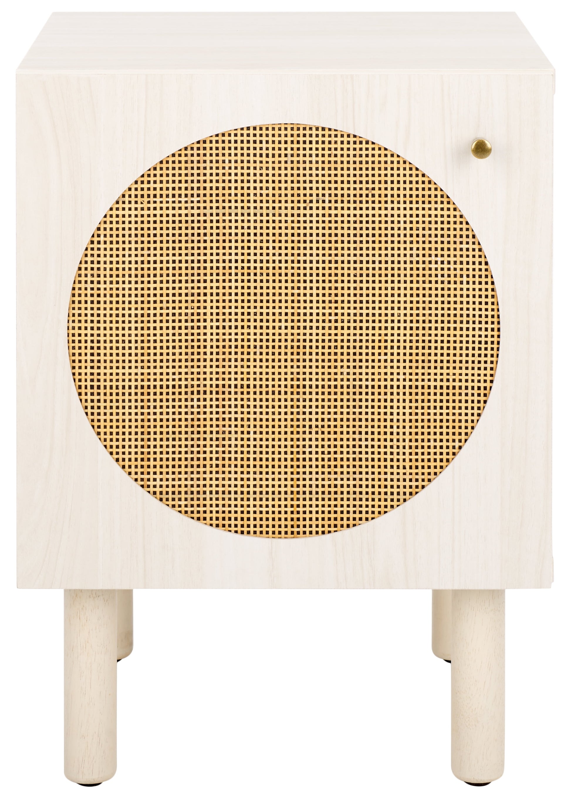 SAFAVIEH Ophelia 1 Door Night Stand, White/Natural (14.8 in. W x 15.5 in. D x 20.8 in. H)