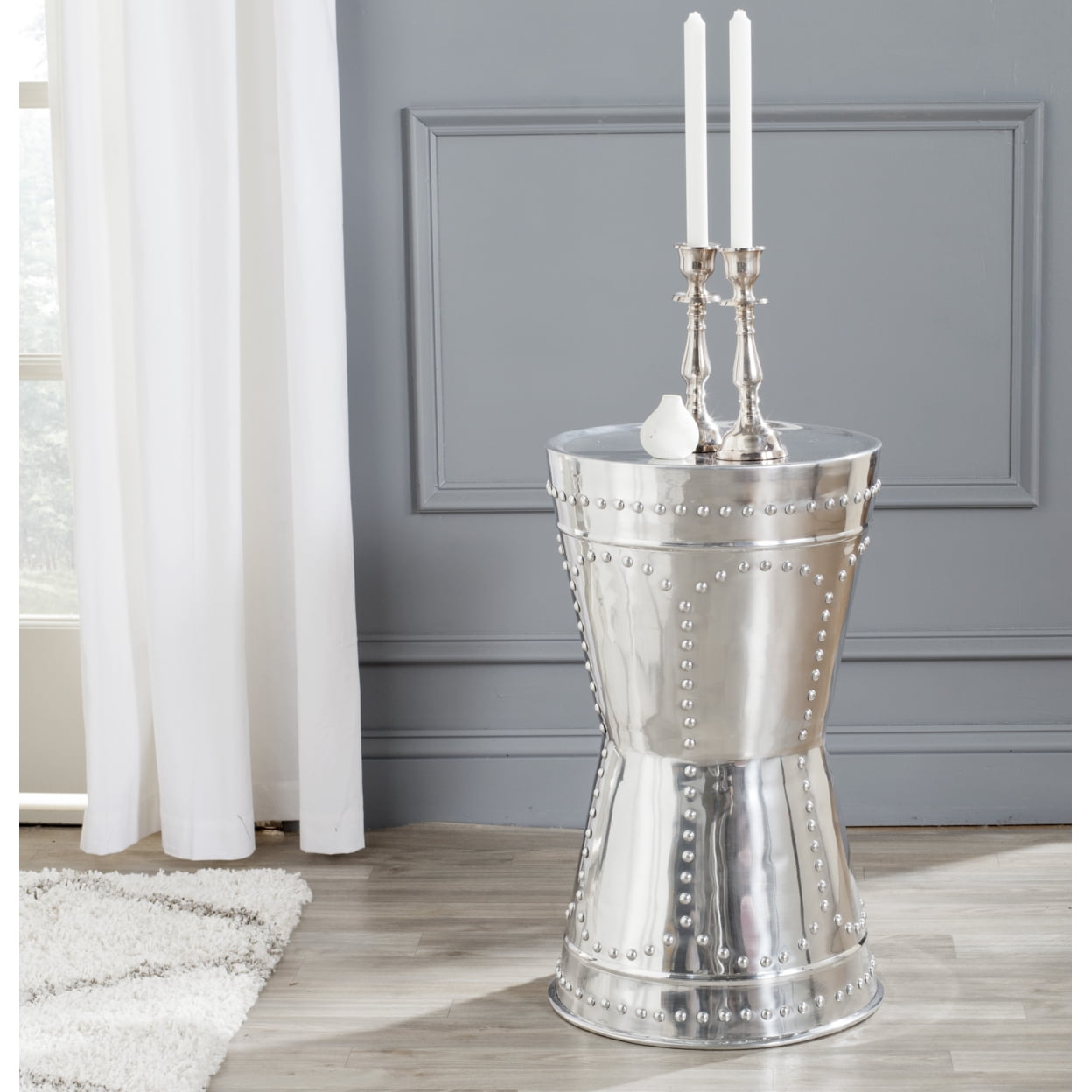 SAFAVIEH Sedona Solid Round Metal Art Table Stool, Silver