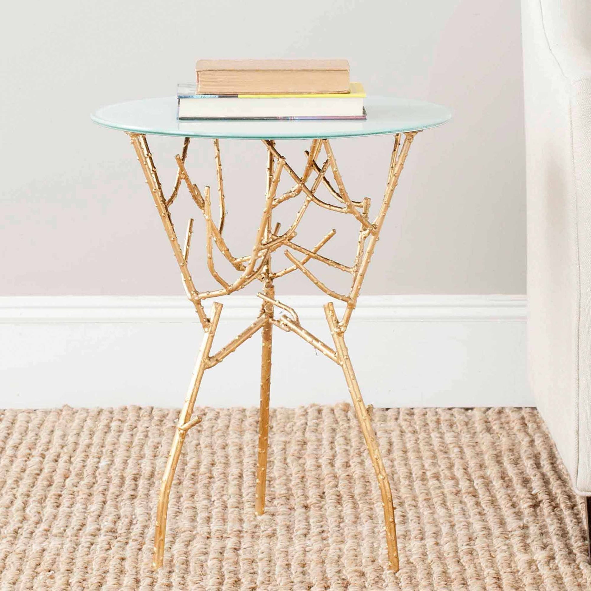 SAFAVIEH Tara 22.5 in. H Branched Glass Top Accent Table, Gold/Black