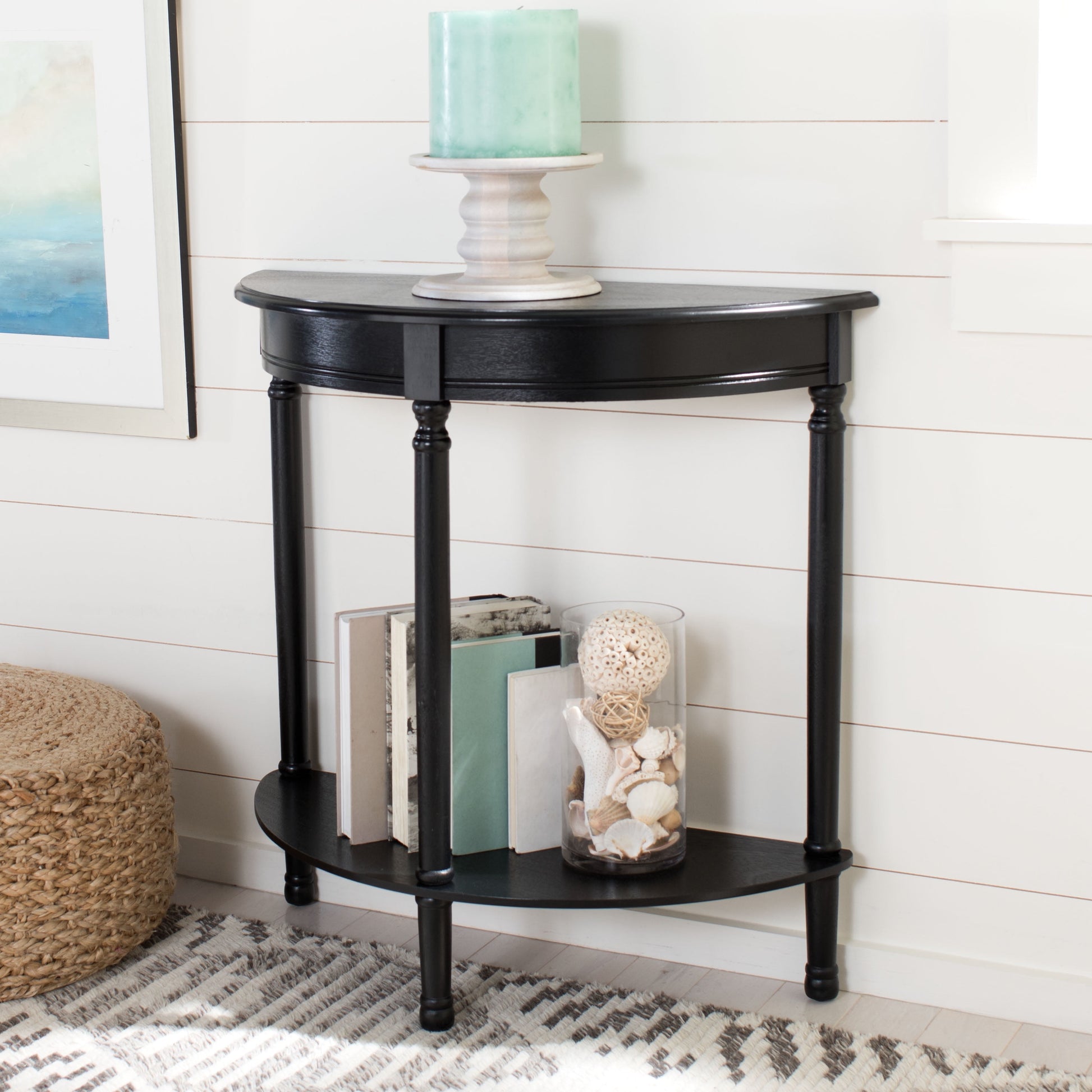 SAFAVIEH Tin.sley French Half Round Console Table, Black (28 in. W x 11.8 in. D x 28 in. H)