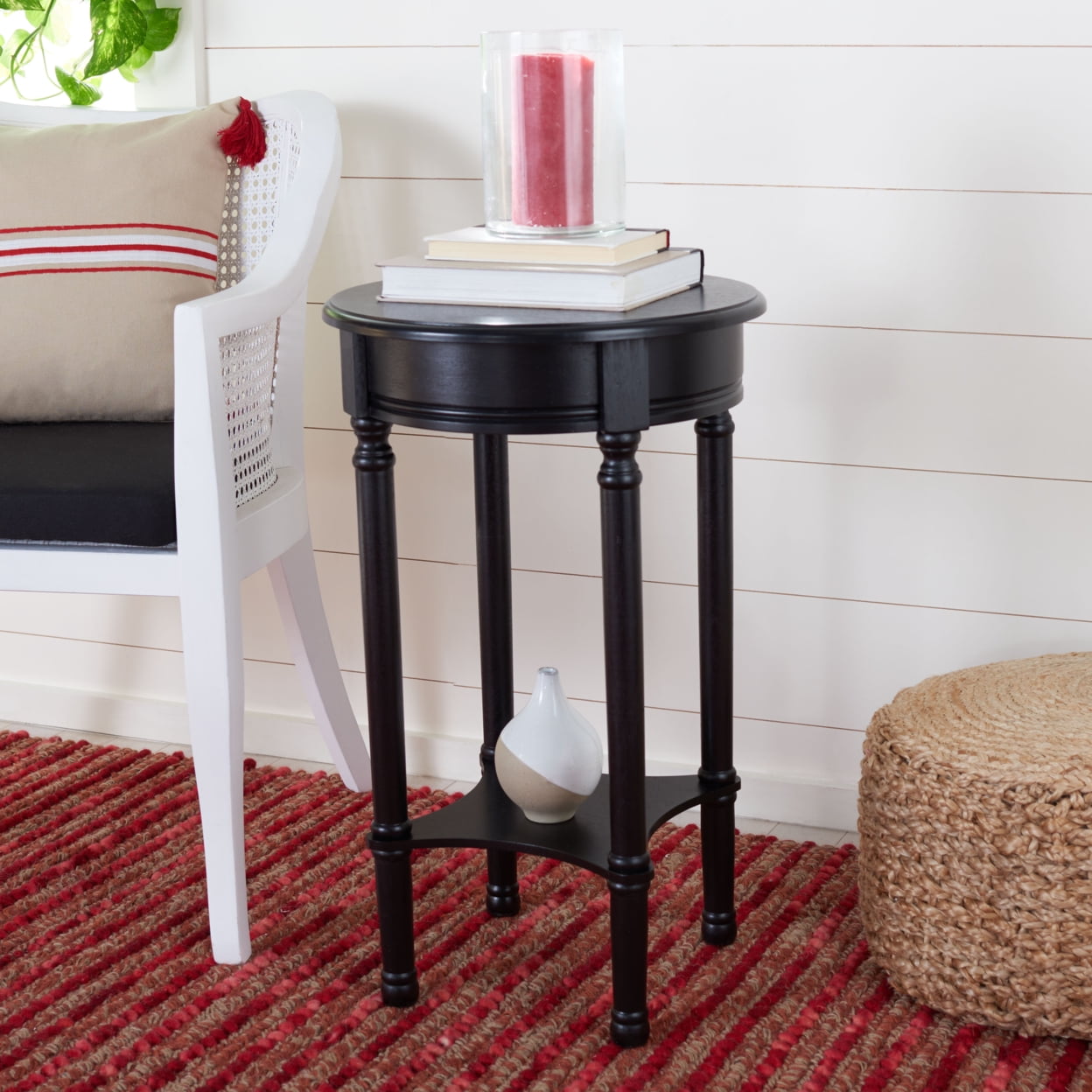 SAFAVIEH Tinsley Solid Rustic Round Accent Table, Black