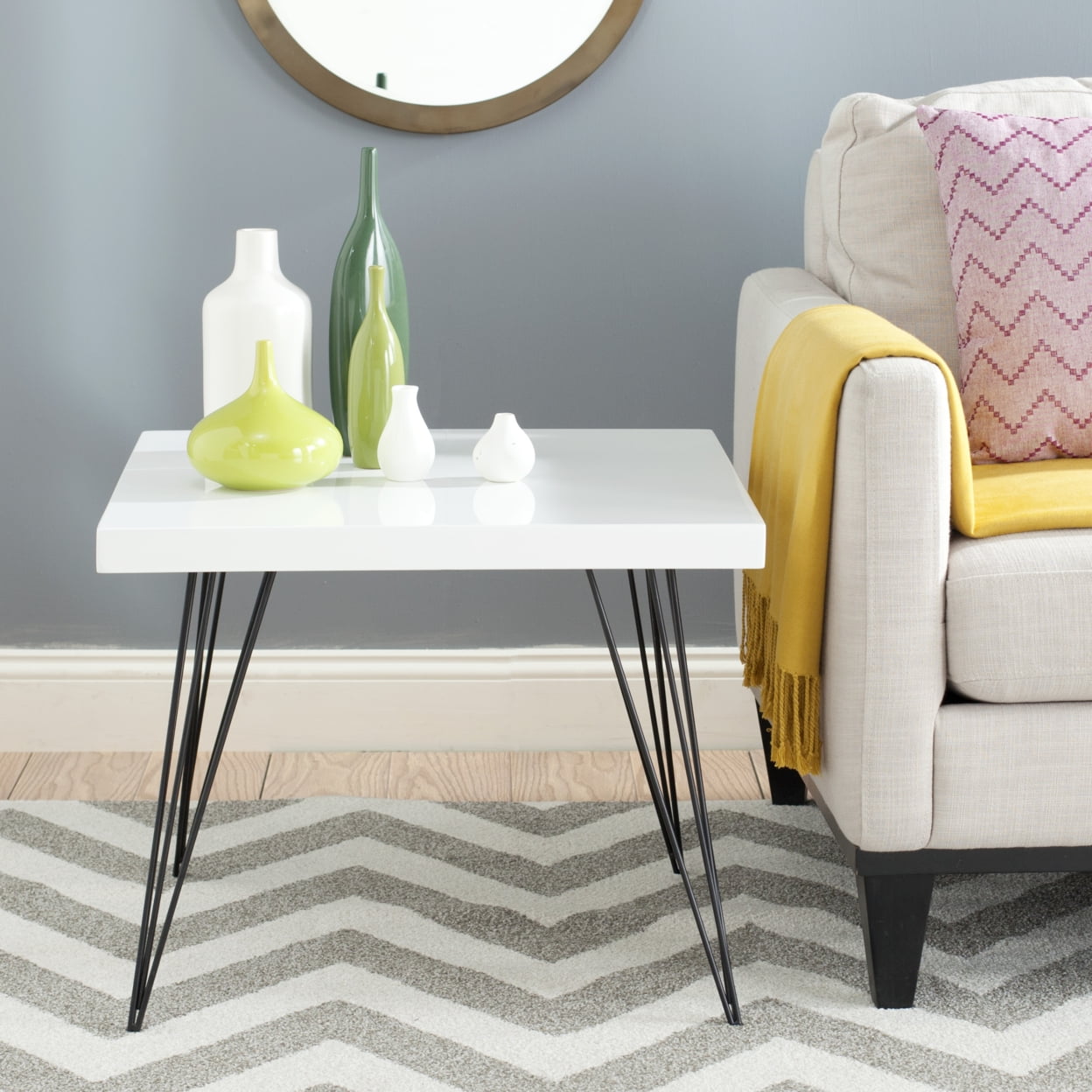 SAFAVIEH Wolcott Retro Mid-Century Square Lacquer Coffee Table, White/Black