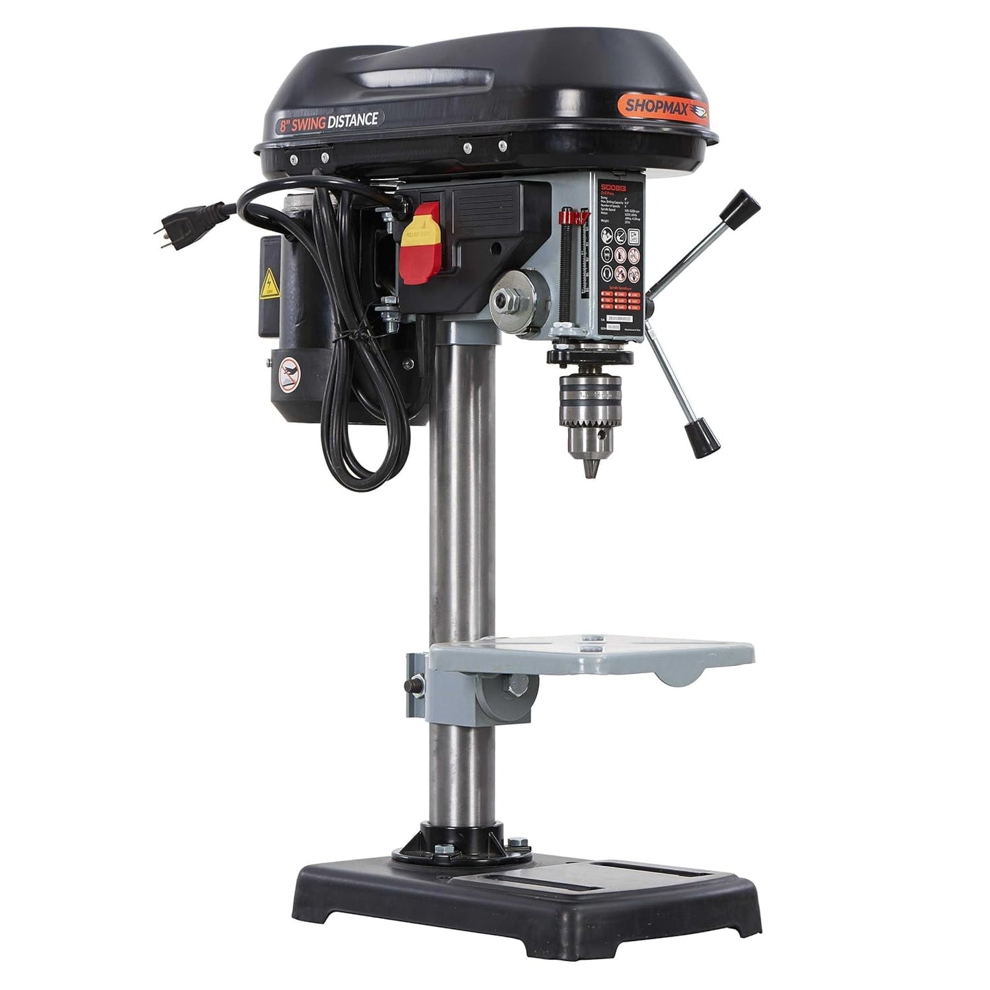 SHOPMAX Prensa de Taladro de 8", 4.2 Amperios, 9 Velocidades, Capacidad de Agarre de 1/2"
