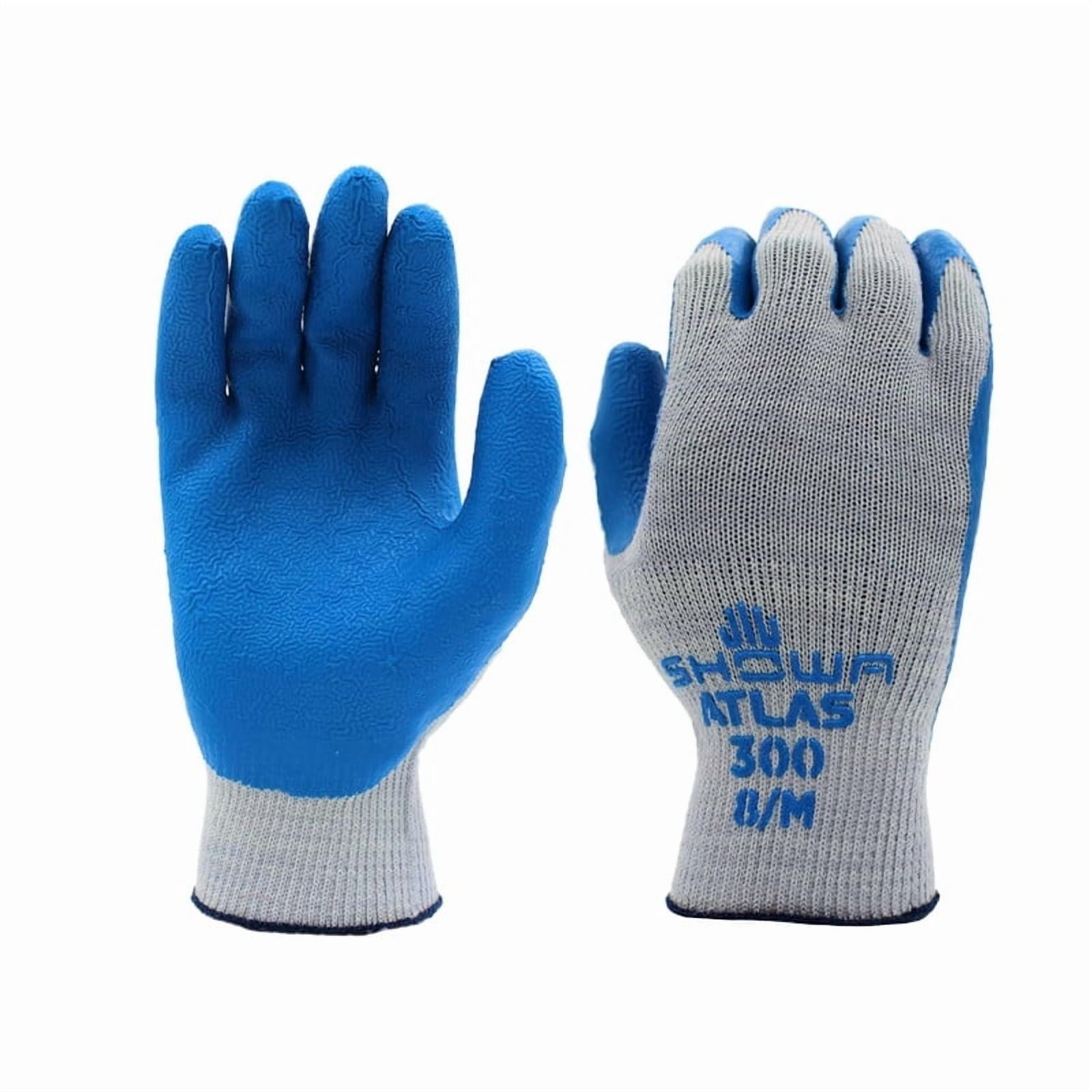 ATLAS 300XL-10 Latex Coated Fingertips/Palm Gloves, X-Large, Blue/Gray