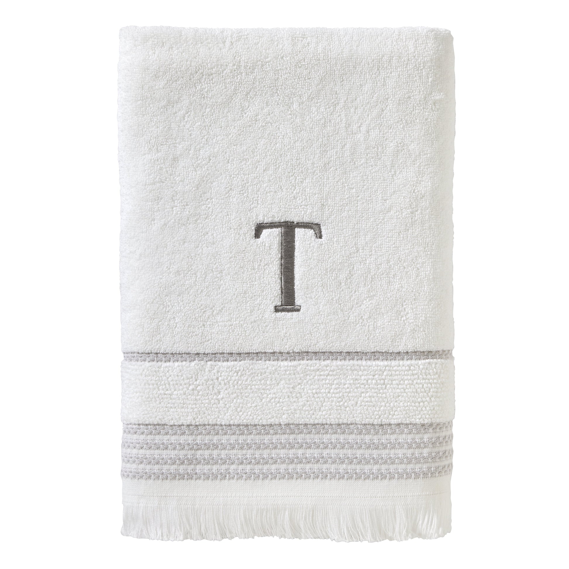 SKL Home Casual Monogram Bath Towel, "T", White