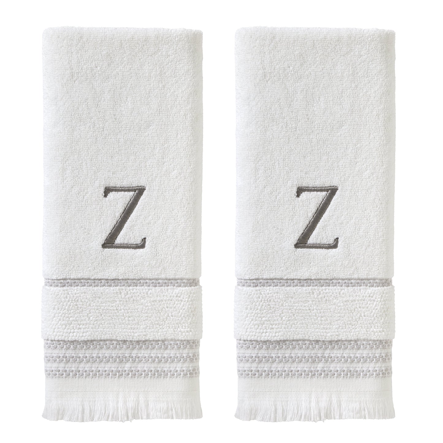 SKL Home Casual Monogram Cotton Hand Towels (2-Pack), "Z", White