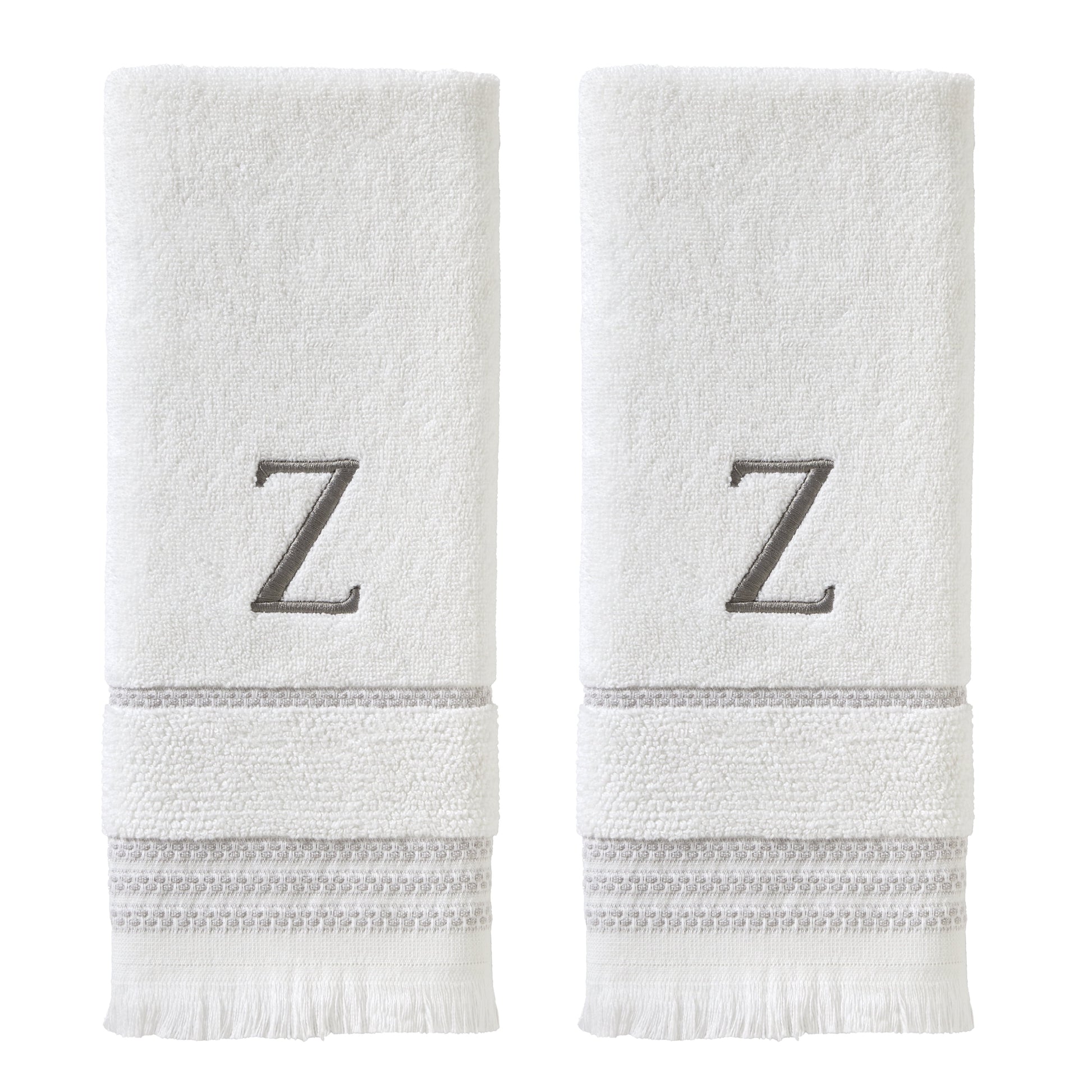 SKL Home Casual Monogram Cotton Hand Towels (2-Pack), "Z", White