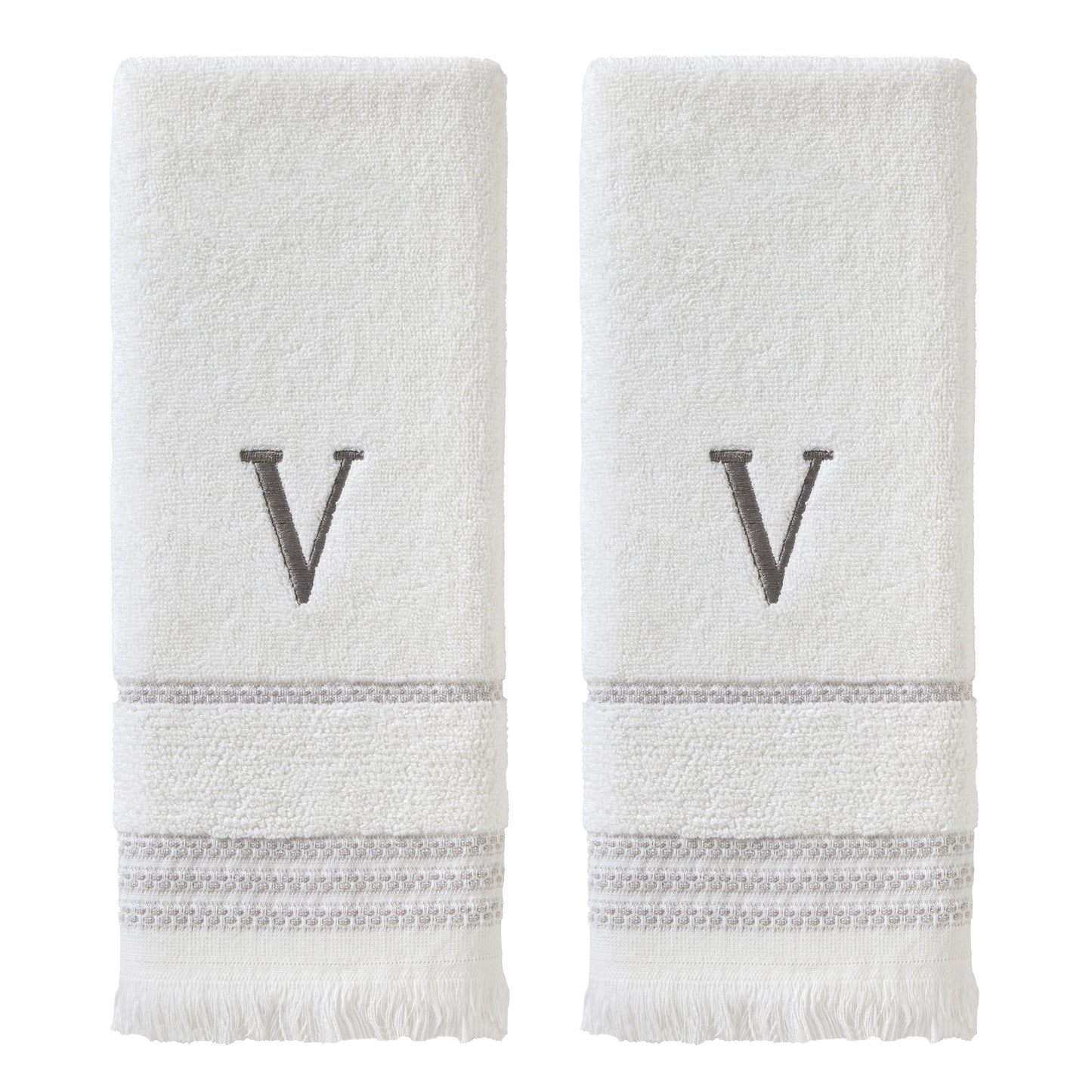 SKL Home Casual Monogram Hand Towel (2-Pack), "V", White