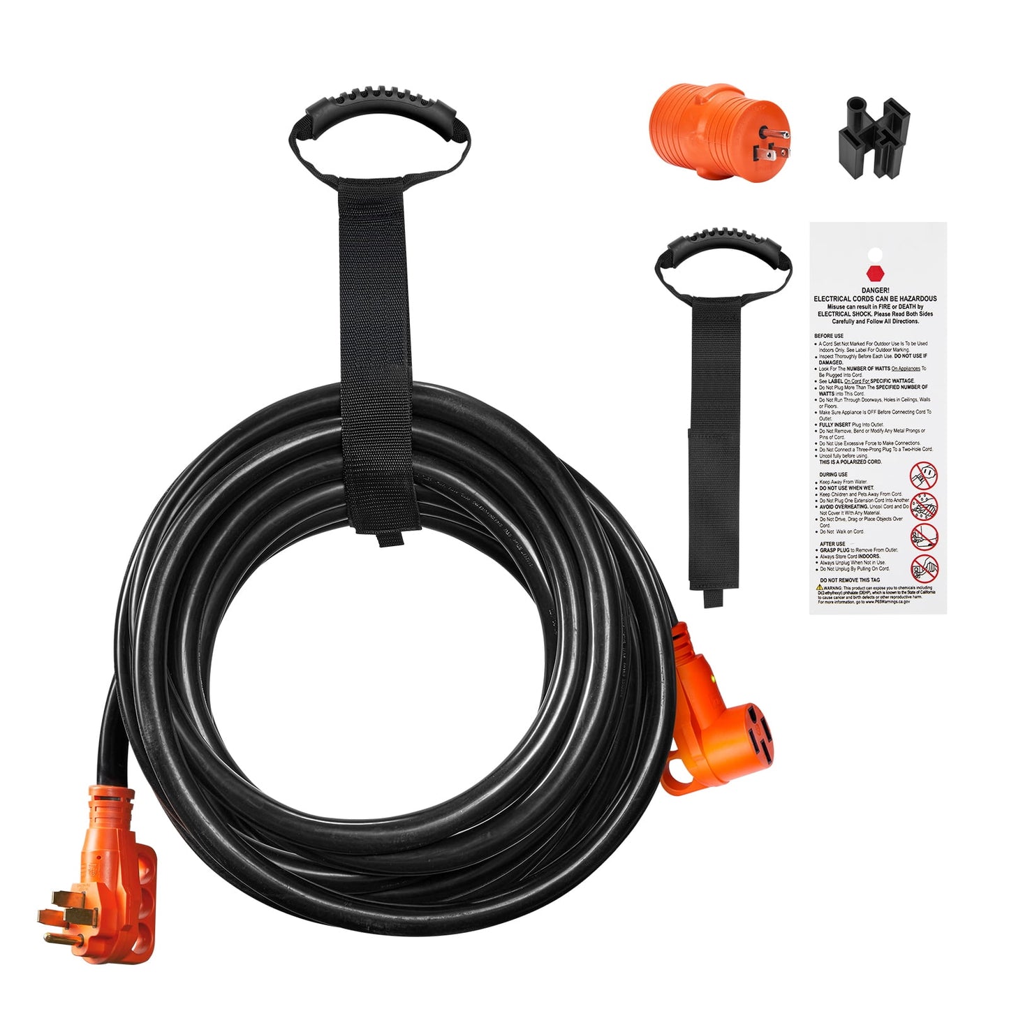 SKYSHALO 15 ft Extension Cable for RV, 50 Amp, Durable STW Power Cable, NEMA 14-50R to NEMA 14-50P, LED Handle Indicator, Includes 15A Adapter, Suitable for RVs, Trailers, Generators, ETL Certified