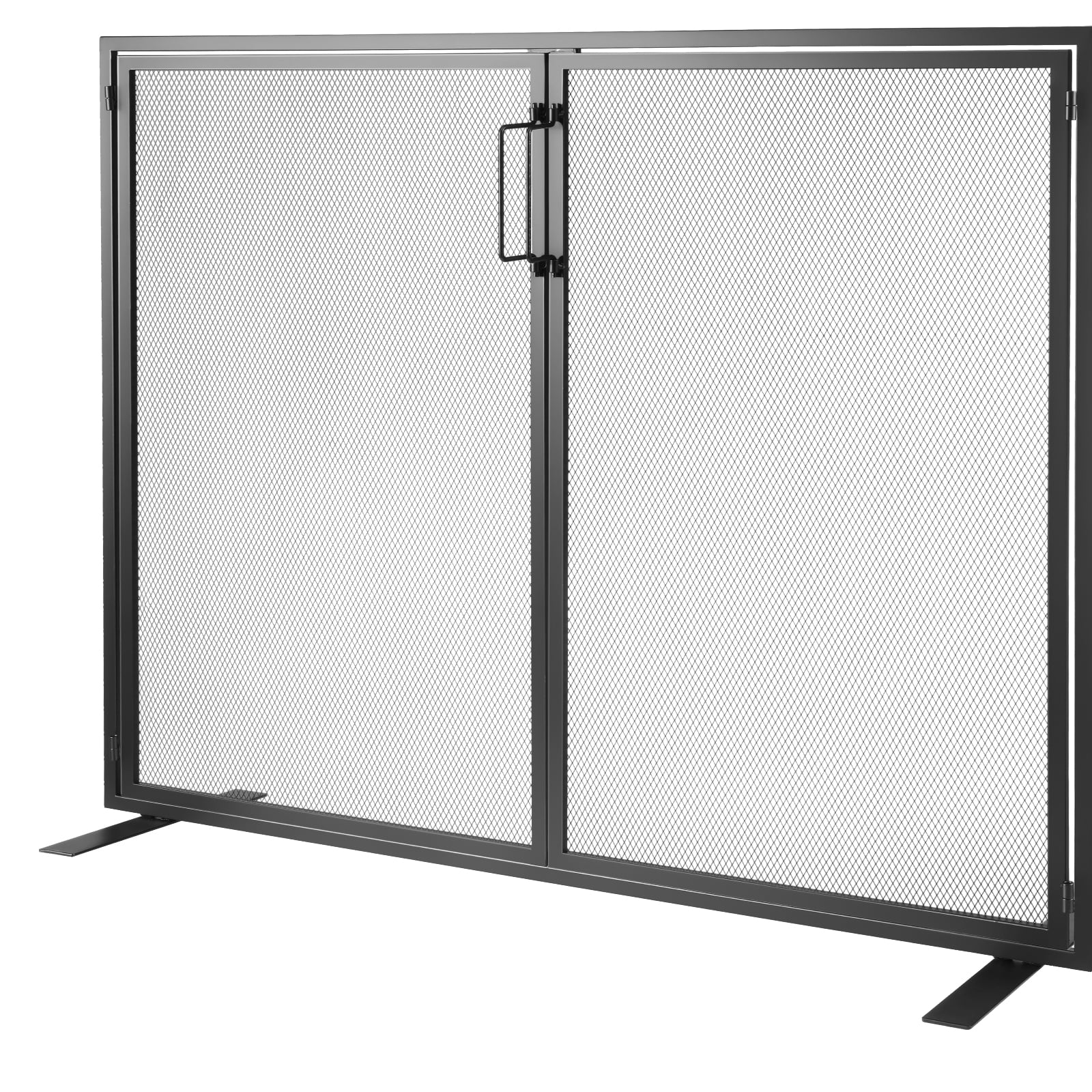 KFFKFF 38.98"x30.7" Fireplace Screen 1-Panel Iron Mesh Spark Guard Modern Black