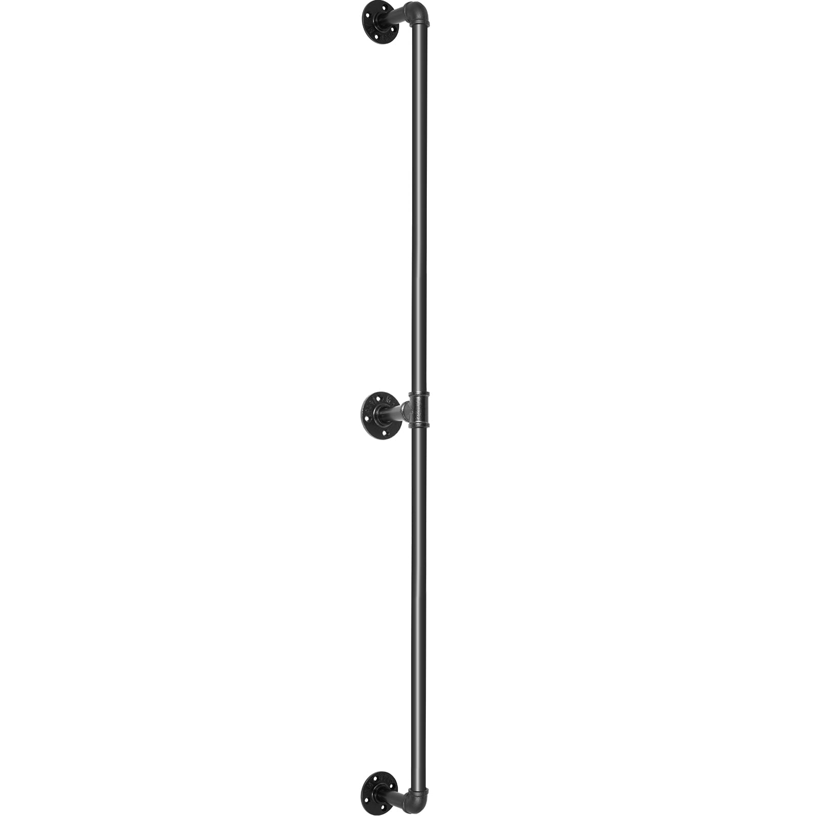 KFFKFF 440LBS Load Capacity Carbon Steel Pipe Handrail, Pipe Stair Handrail, Industrial Pipe Handrail with Wall Mount Support, Round Corner Wall Handrailings for Indoor, 5FT Staircase Handrail