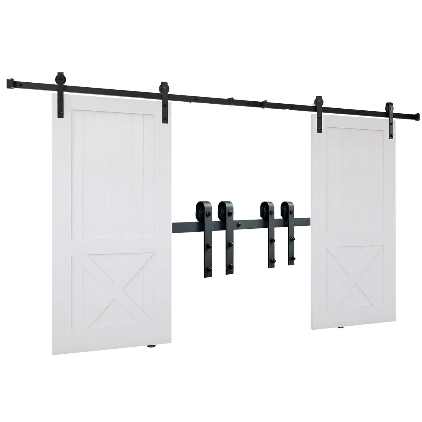 SKYSHALO 8FT Double Door Sliding Hardware, 330LBS Capacity, Compatible with 3.7-4.3FT Width & 1.3"-1.8" Thickness, Includes Quiet J-Shape Roller