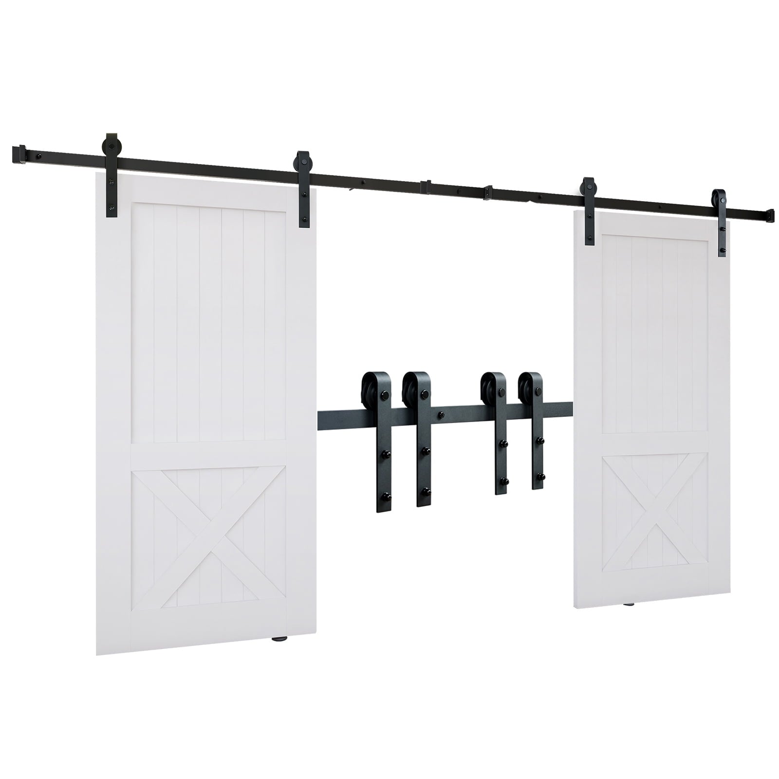 SKYSHALO 8FT Double Door Sliding Hardware, 330LBS Capacity, Compatible with 3.7-4.3FT Width & 1.3"-1.8" Thickness, Includes Quiet J-Shape Roller