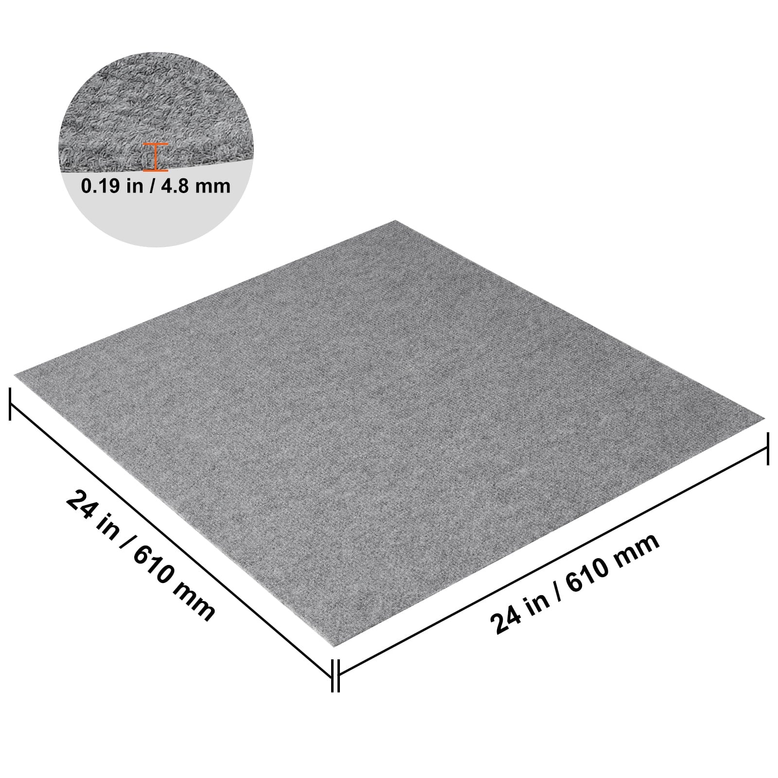 KFFKFF 9pcs Peel and Stick Carpet Tile Self Adhesive Floor 24â€ x 24â€ Light Gray