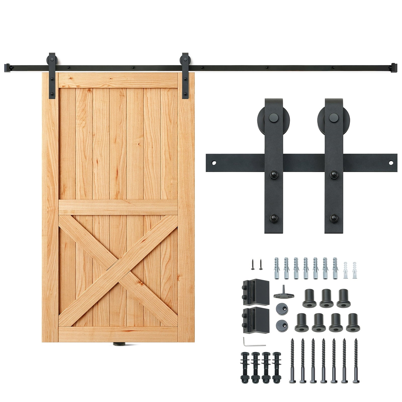 KFFKFF Closet Track Kit Sliding Barn Door Hardware for Single Door J Hanger 8FT