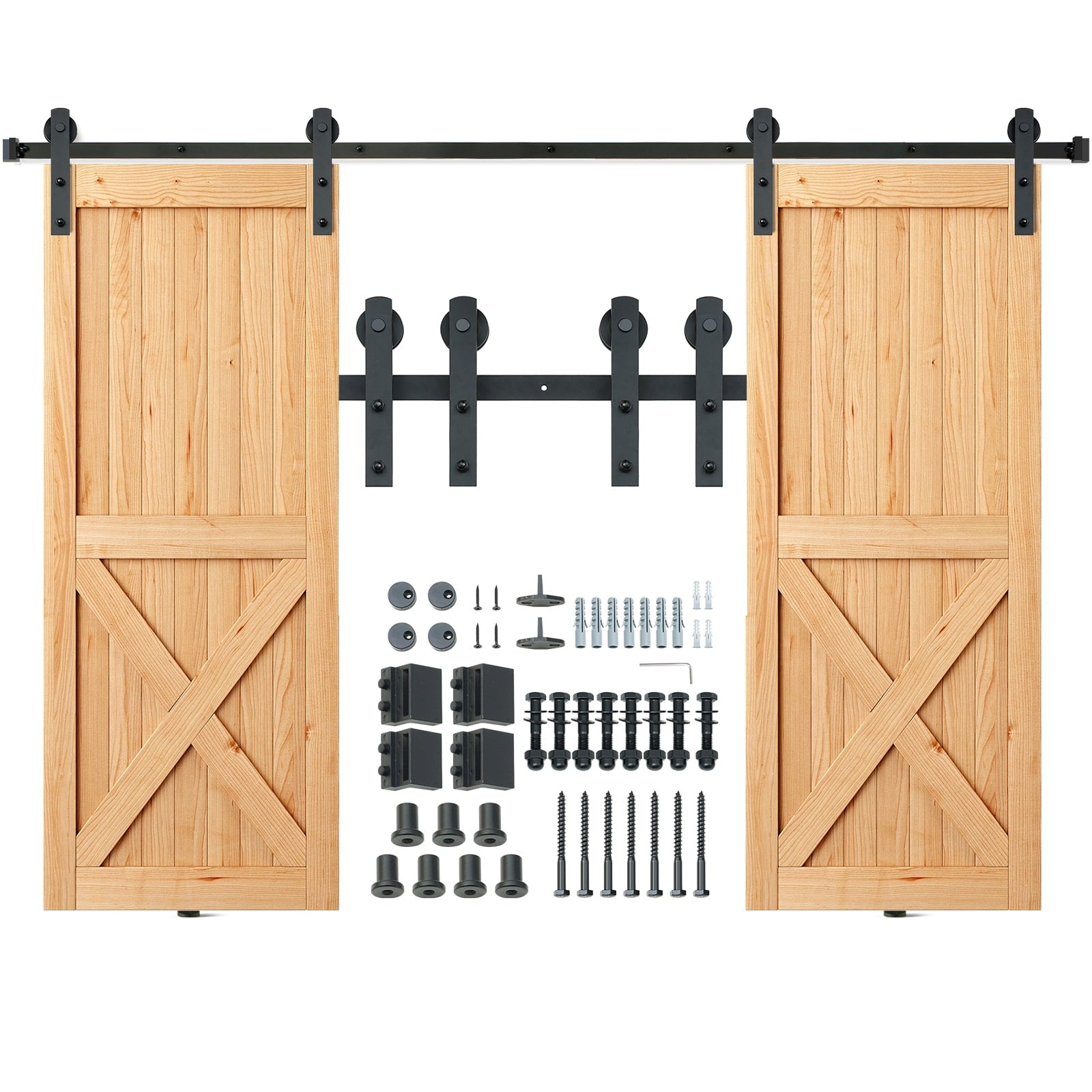 KFFKFF I Hanger Sliding Barn Door Hardware Closet Track Kit for Double Doors 8FT