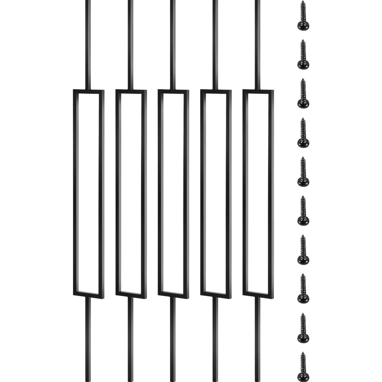 KFFKFF Iron Deck Railing for Wood and Composite Deck, Stylish Black Baluster for Outdoor Stair Deck Porch Deck Balusters, 10 Pack Metal Deck Spindles, 44"x0.5" Staircase Baluster With Screws