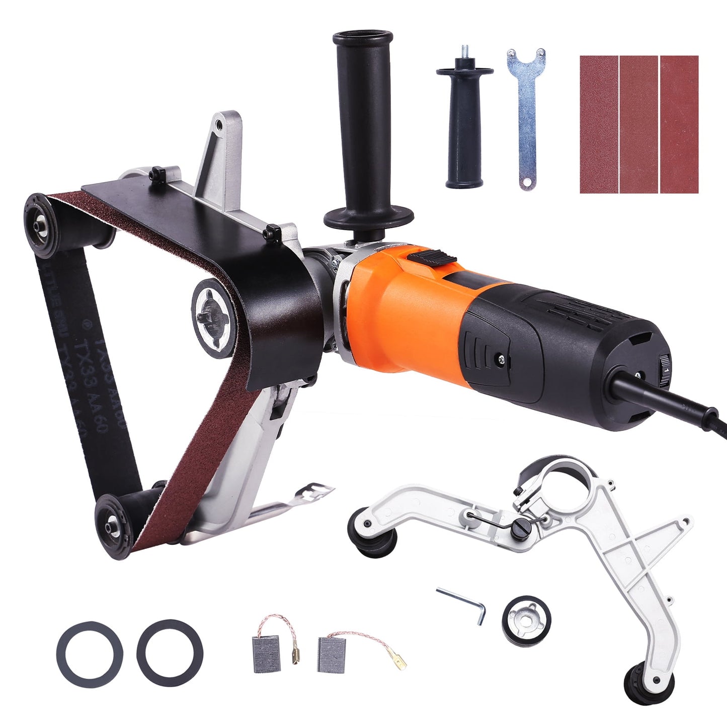 KFFKFF Pipe Tube Polisher Sander, 1000W Stainless Steel Round Pipe Polisher, Steel Pipe Grinder with 6 Variable Speeds 1100-3200rpm & 3PCS Sanding Belts for Burnishing Finishing Rust Removal