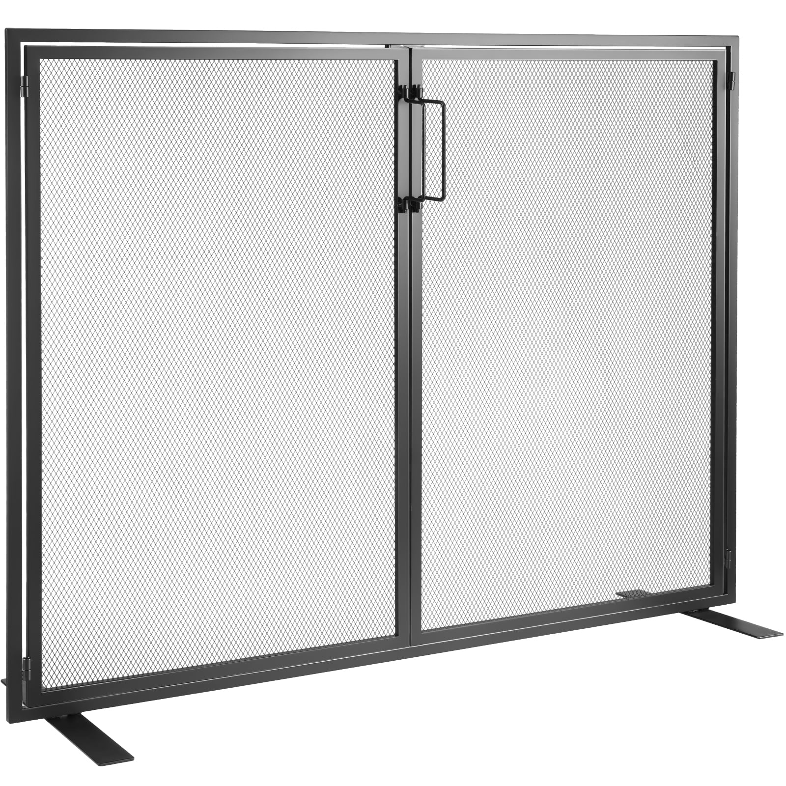 KFFKFF Single Panel Fireplace Screen with Access Door, Durable Iron Mesh, 38.98"L x 30.7"H, Spark Protection, Easy Setup, Standalone Fire Guard for Living Space Enhancement
