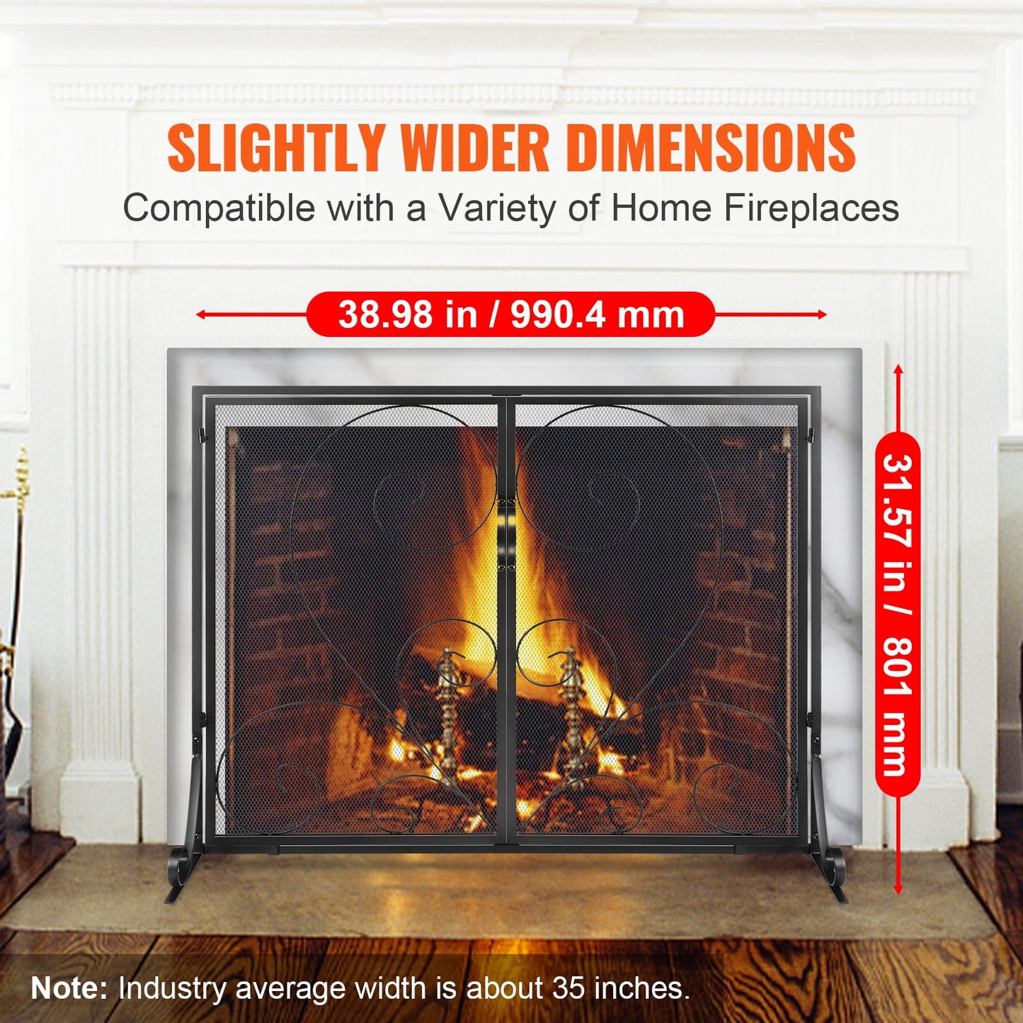 SKYSHALO Single Panel Fireplace Screen with Access Door, Durable Iron Mesh, 39"L x 31.6"H Protective Spark Guard, Easy Setup, Standalone Fire Barrier for Home Living Room Decoration, Classic Design