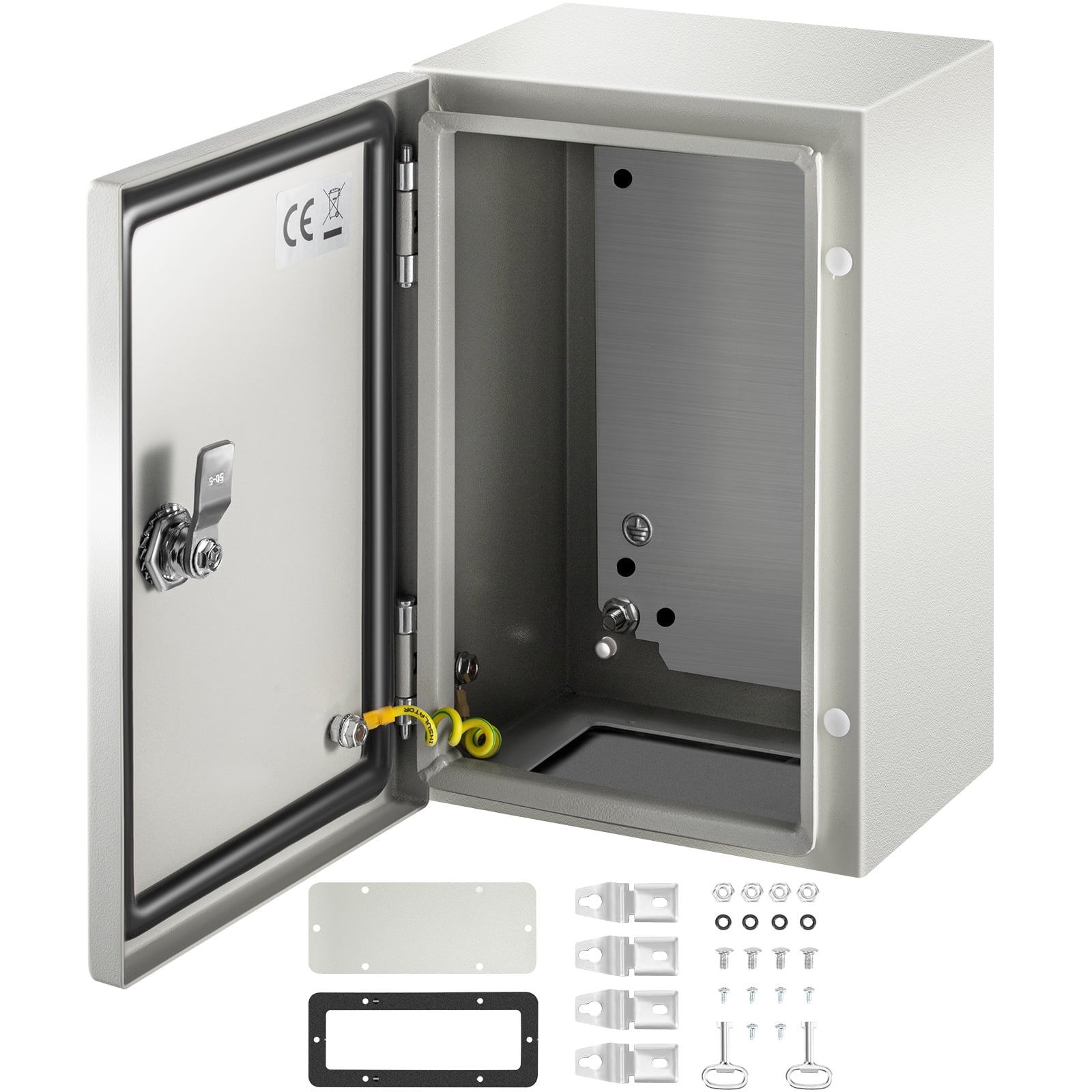 KFFKFF Steel Electrical Box 12â€ x 8â€ x 6â€ , Carbon Steel Hinged Junction Box, IP65 Weatherproof Metal Box, Wall-Mounted Electronic Equipment Enclosure Box with Mounting Plate