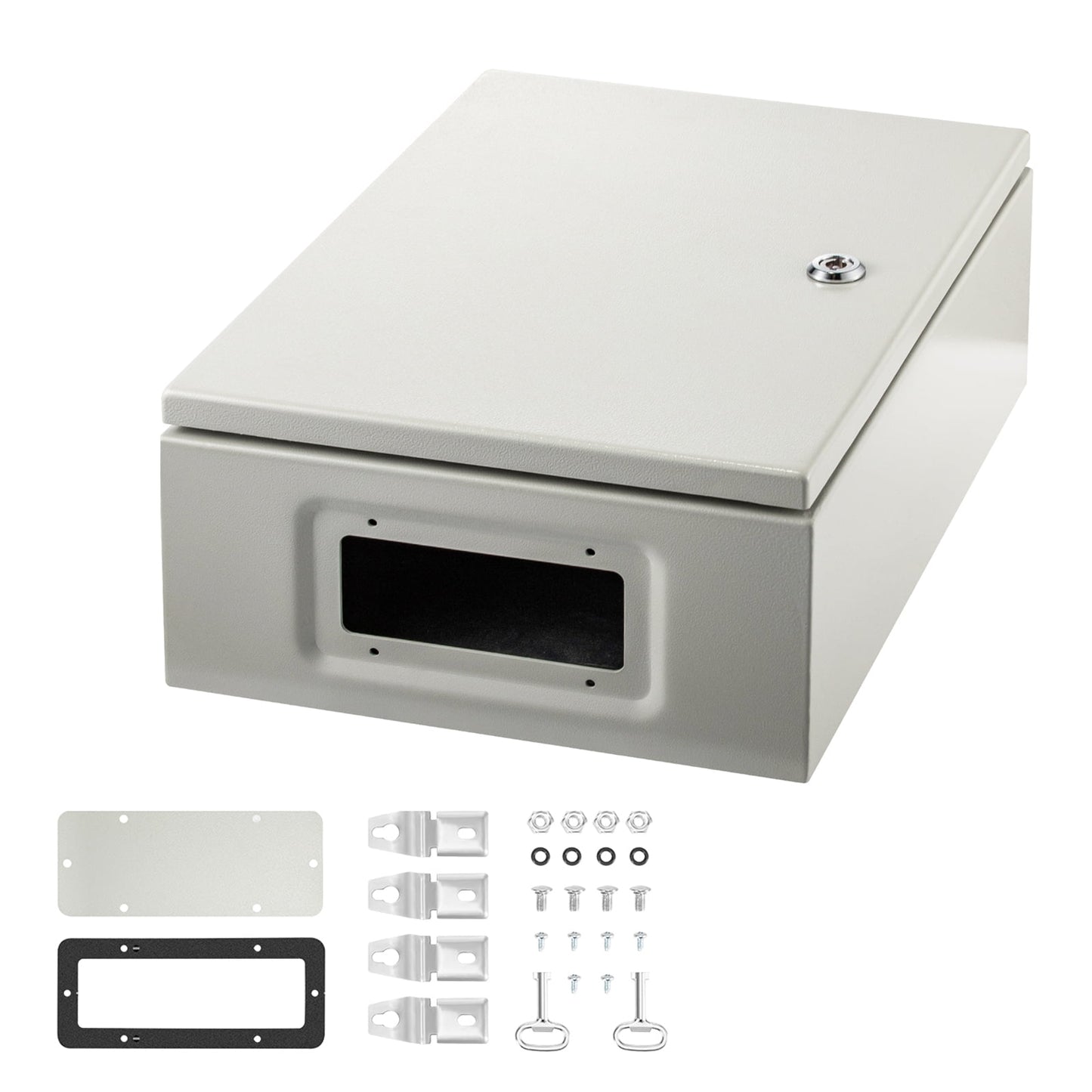 SKYSHALO Steel Electrical Box 16â€ x 12â€ x 6â€Electrical Enclosure Box, Carbon Steel Hinged Junction Box, IP65 Weatherproof Metal Box Wall-Mounted Electronic Equipment Enclosure Box with Mounting Plate