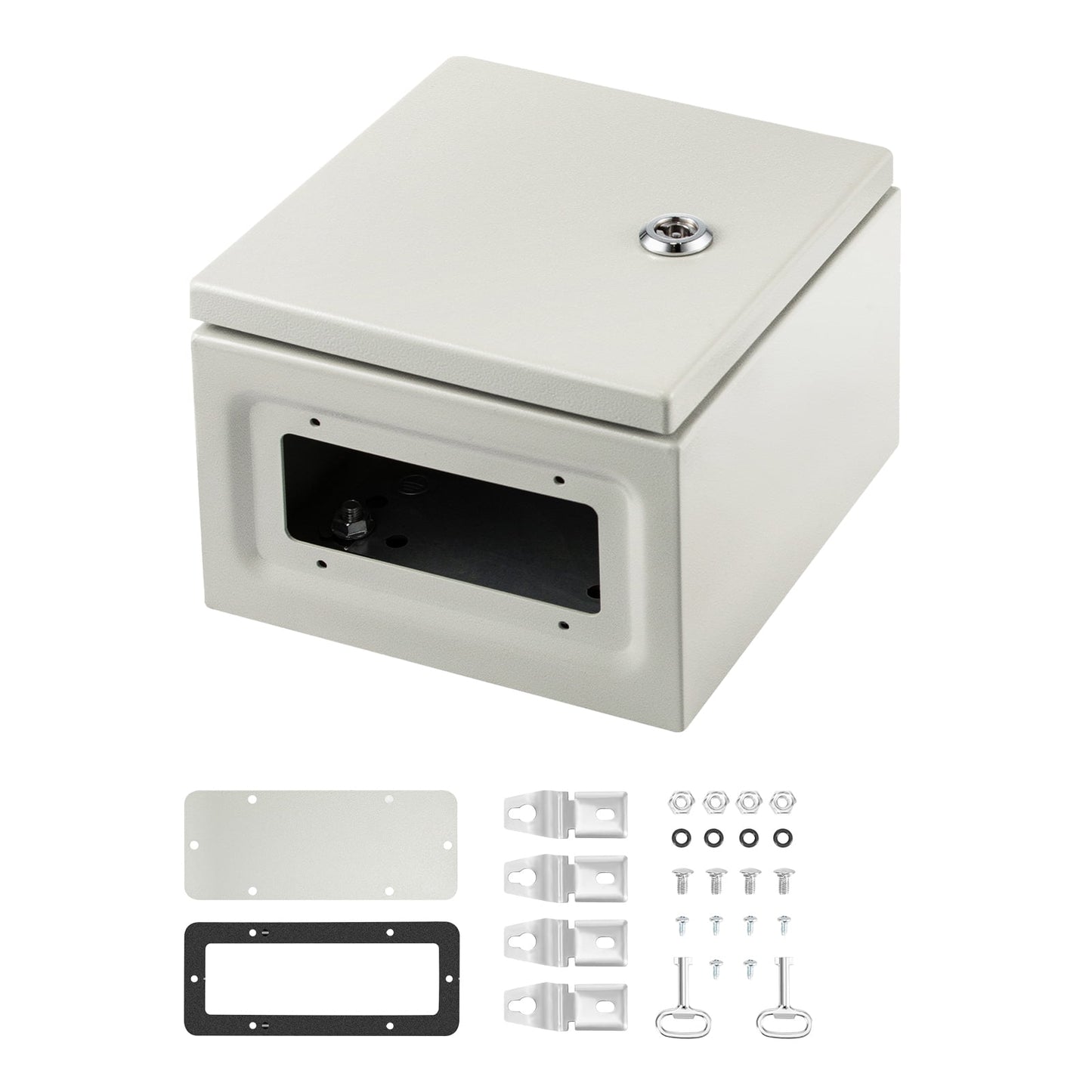 SKYSHALO Steel Electrical Box 8â€ x 8â€x 6â€ Electrical Enclosure Box, Carbon Steel Hinged Junction Box, IP65 Weatherproof Metal Box, Wall-Mounted Electronic Equipment Enclosure Box with Mounting Plate