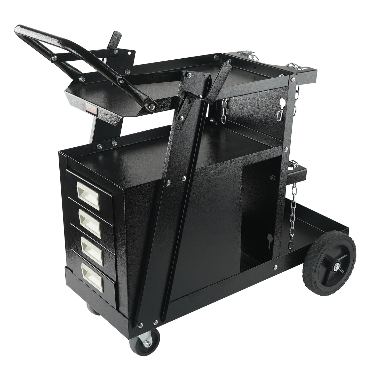 SKYSHALO Welding Cart, 2-Tier 4 Drawers Welder Cart with 265 LBS Weight Capacity, 360Â° Swivel Wheels, Heavy Duty Rolling MIG Welder Cart for Mig Welder and Plasma Cutter, Tank Storage Safety Chains