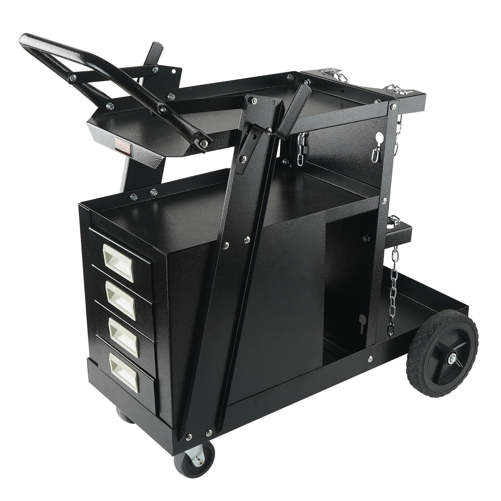 SKYSHALO Welding Cart, 2-Tier 4 Drawers Welder Cart with 265 LBS Weight Capacity, 360Â° Swivel Wheels, Heavy Duty Rolling MIG Welder Cart for Mig Welder and Plasma Cutter, Tank Storage Safety Chains