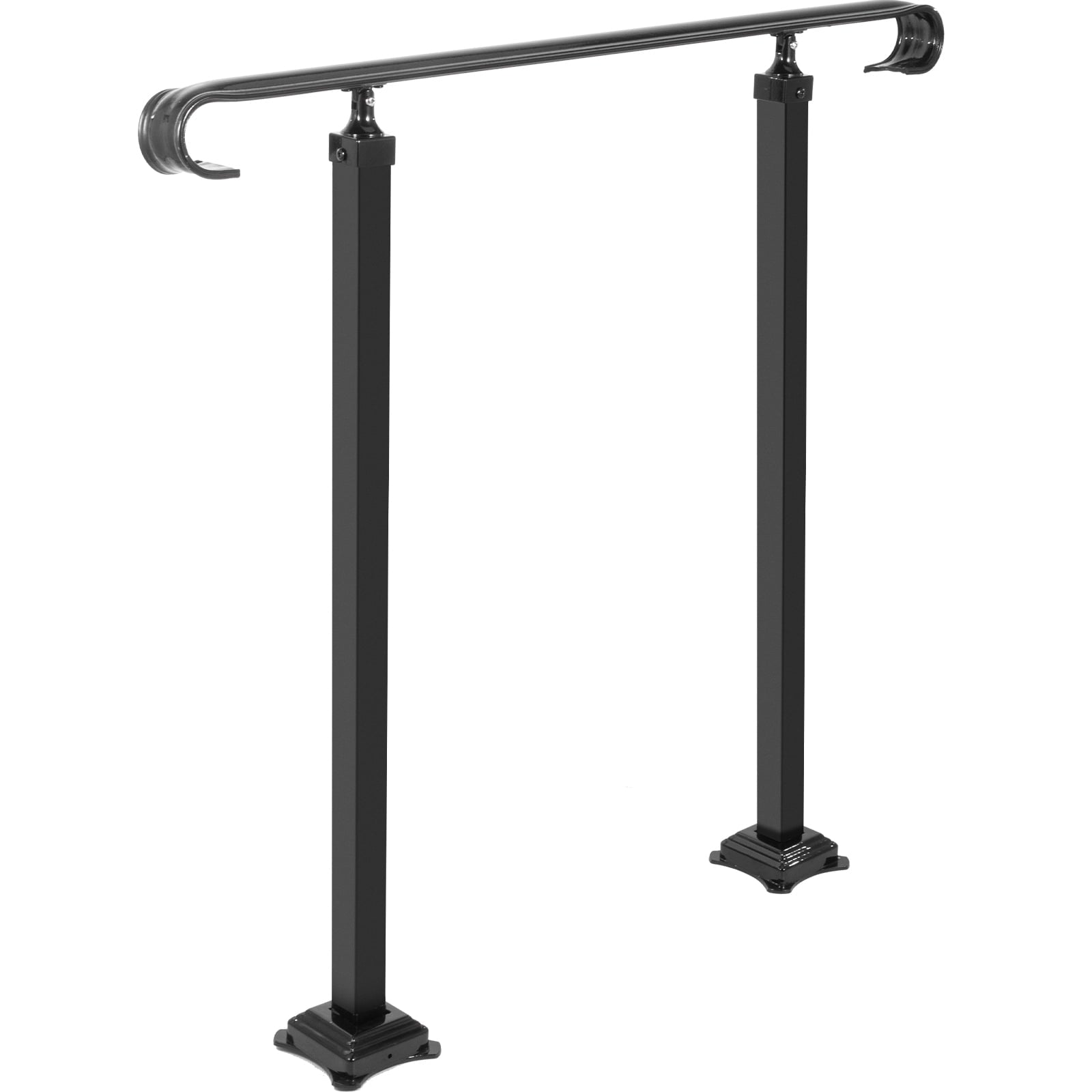 SKYSHALO Wrought Iron Handrail for 2 or 3 Step Outdoor Stair Railing, Adjustable Front Porch Handrail, Black Transition Handrail for Concrete Step or Wooden Staircase with Mounting Kit