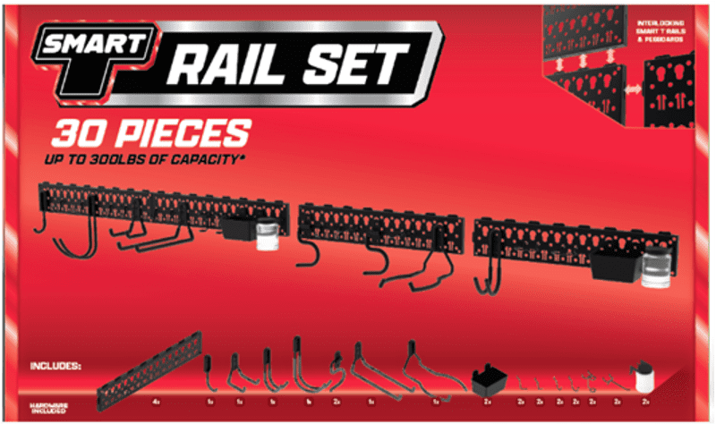 Smart T Garage Storage Wall Hooks | 30 Piece Rail Set - Heavy Duty Organizer Wall Mount or Shelving Hooks - Holds up to 180lbs