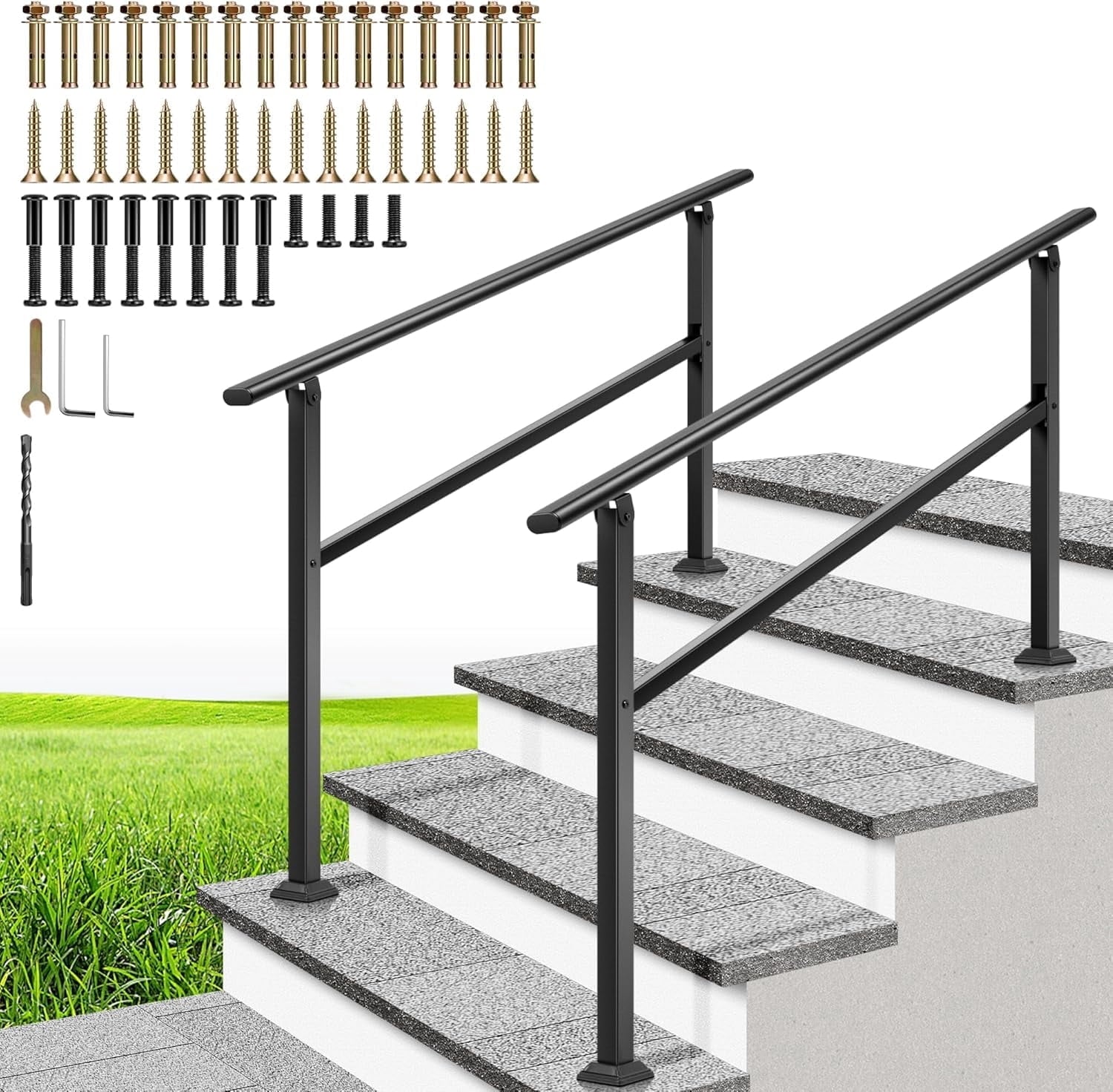 SPECSTAR 2-Pack outdoor handrails, 4-5 Steps Galvanized Steel Railing, for Porch, Deck, or Indoor Stairs, Railing Kit