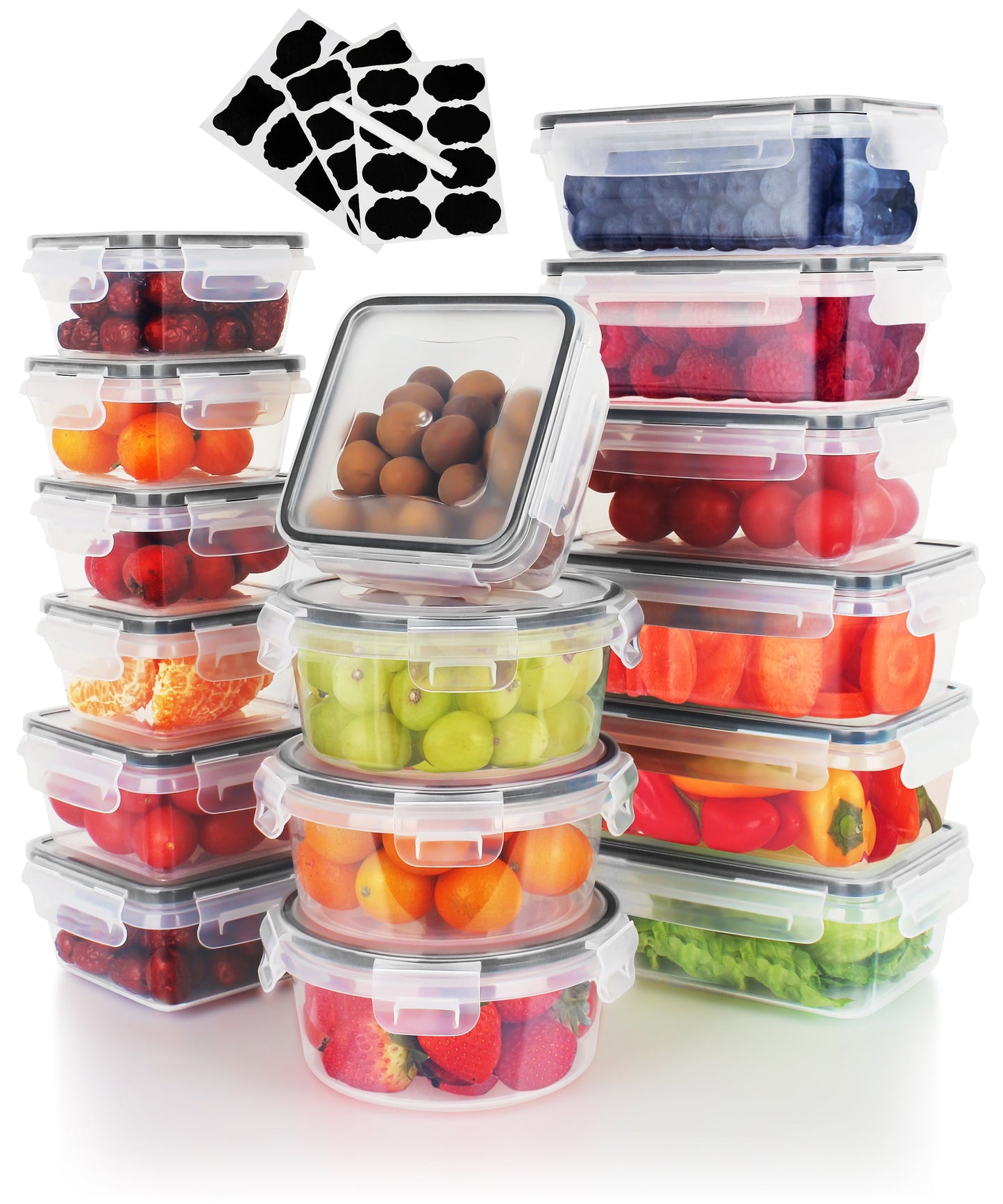 SUGIFT 32 Pcs Airtight Food Storage Containers Set with Lids, Clear Kitchen Meal Prep Container with Labels