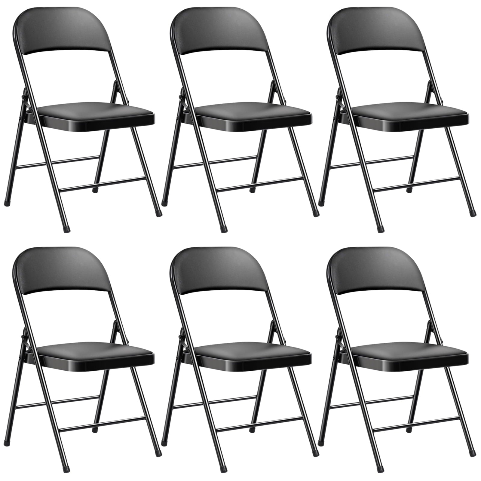 SUGIFT Deluxe Padded Seat and Metal Back Folding Chairs, Black, 6 Pack