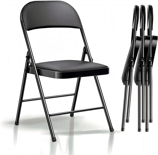 SUGIFT Silla Plegable con Asiento Acolchado y Respaldo de Metal, Negra, Paquete de 4