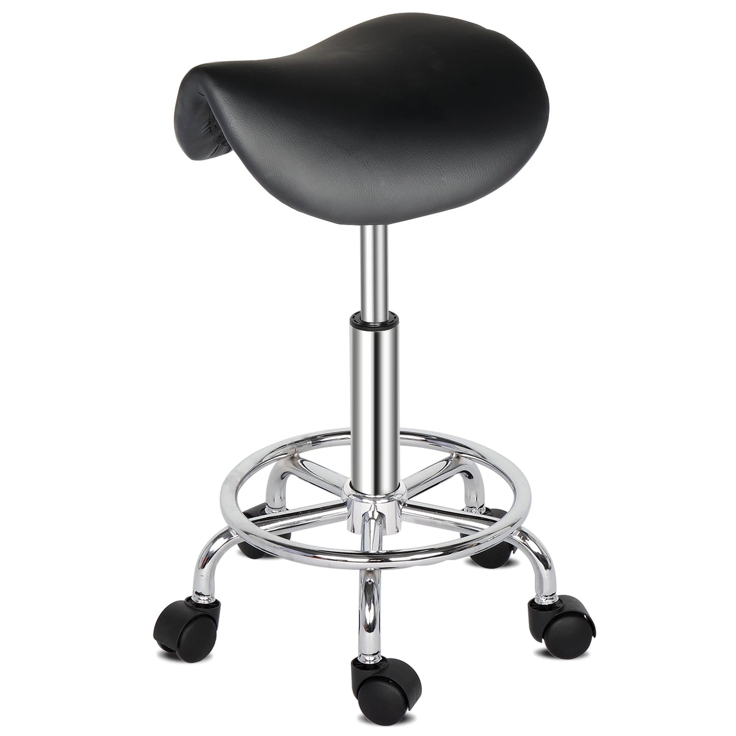 Saddle-shaped 360Â°Rotating Bar Stool, PU Leather Sponge Plastic Stool with 5 Casters, Comfortable Fashionable Bar Stool for Home Bar Kitchen