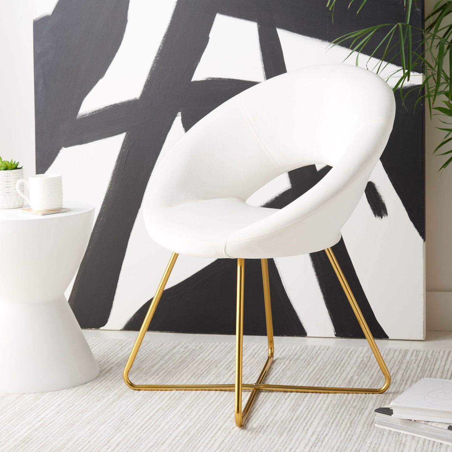 Safavieh Aliena Modern Plywood and Steel Frame Dining Side Chairs, Ivory/Gold