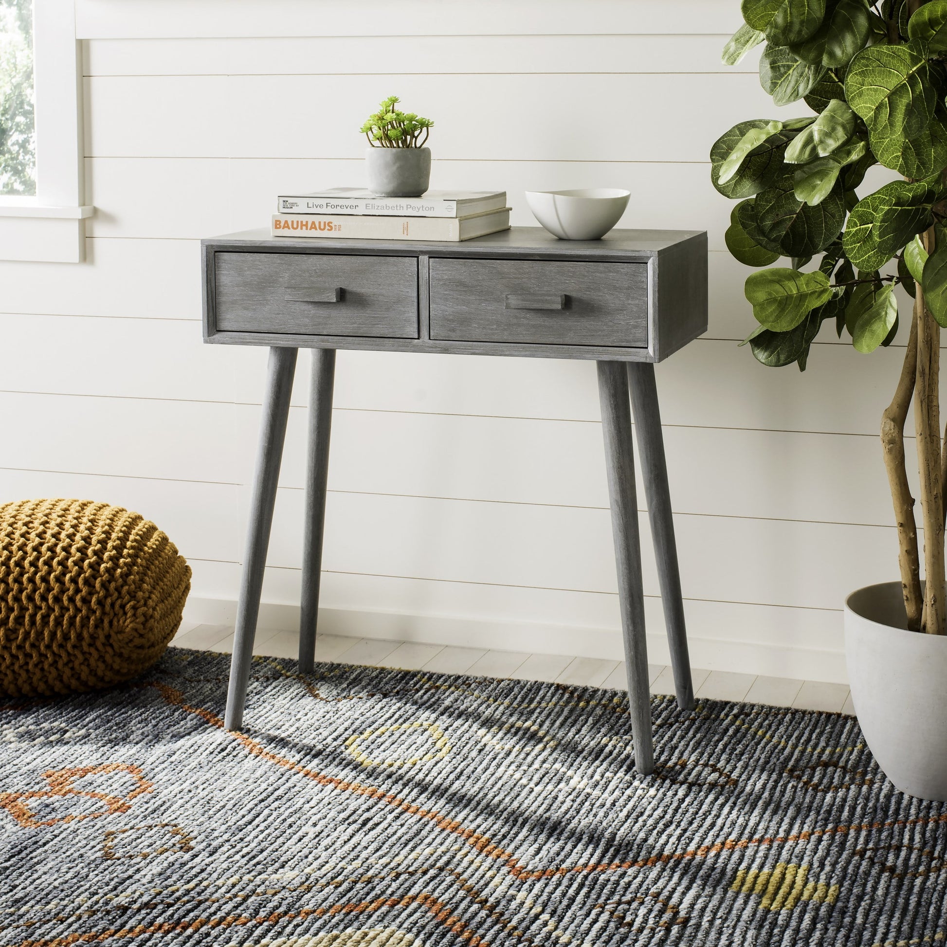 Safavieh Dean 2 Drawer Modern Solid Console Table, Slate Grey