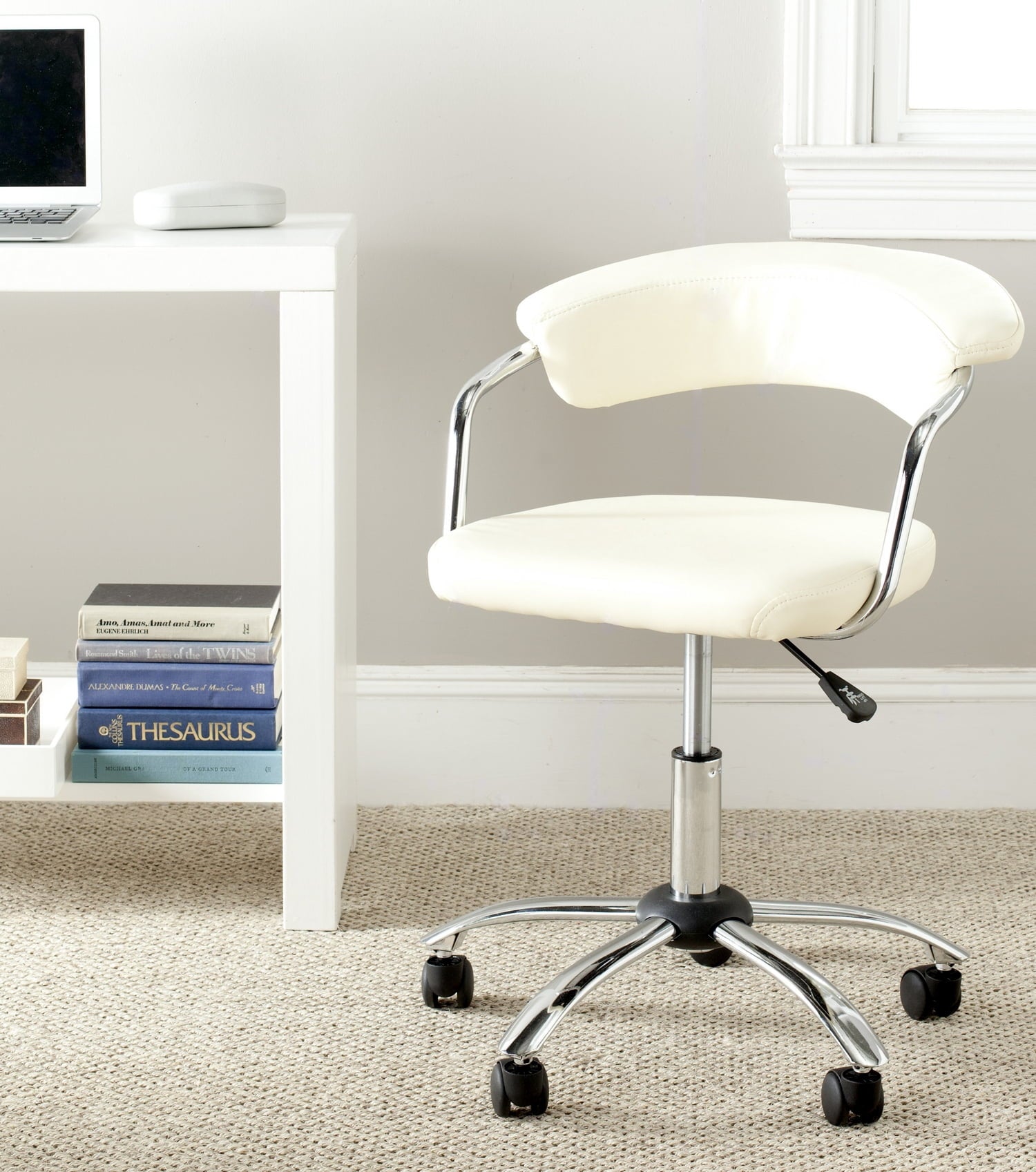 Safavieh Pier Faux Leather Mid Back Desk Chair, Creme