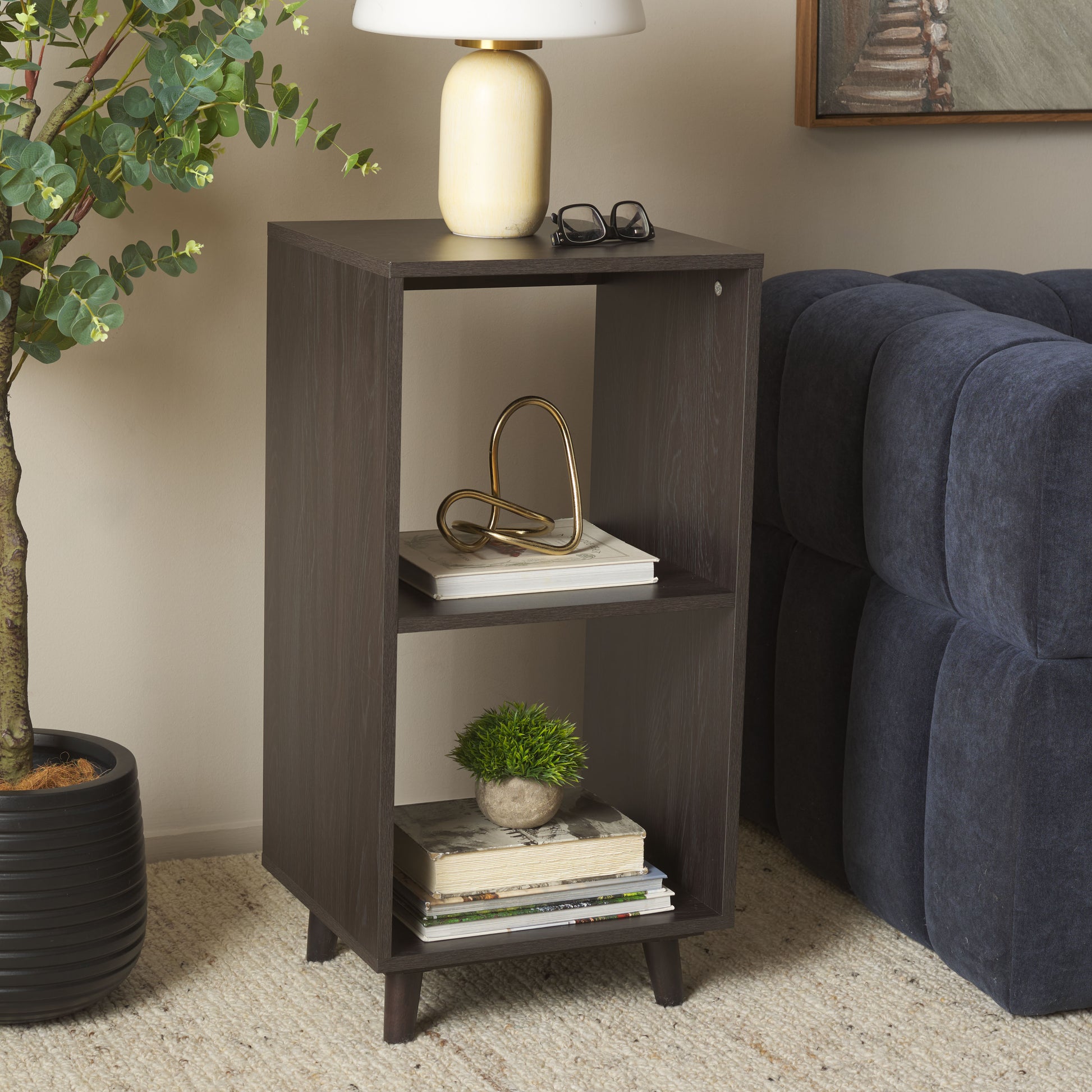 Safavieh Yona Traditional Wood Vertical 2 Shelf End Table, Black