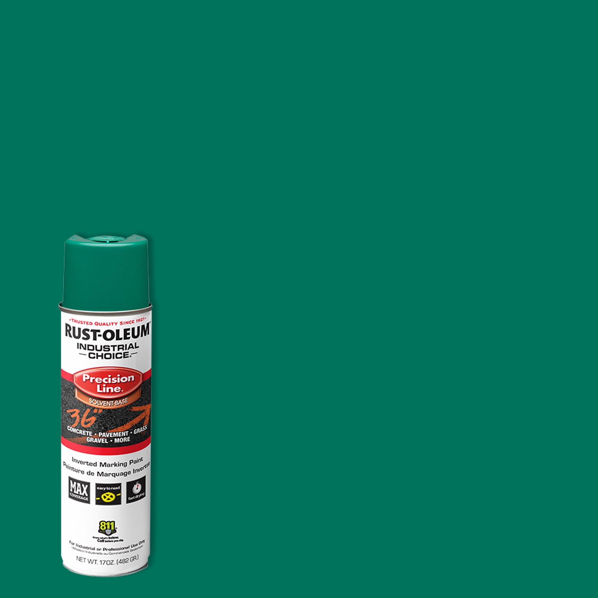 12 Pack, Safety Green, Rust-Oleum Precision Line Marking Flat Spray Paint- 17 oz