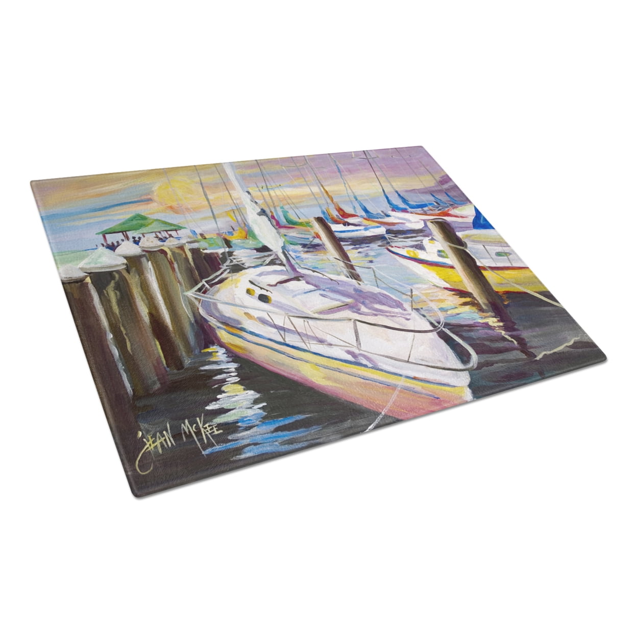 Sailboats at the Fairhope Yacht Club Docks Glass Cutting Board Large