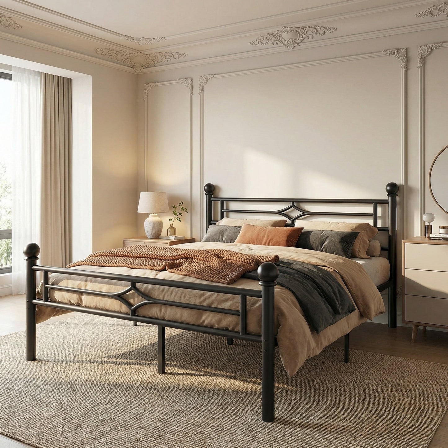 Sailvan Full Size Bed Frame, Heavy-duty Metal Bed Frames with Headboard, No Box Spring Needed, Black