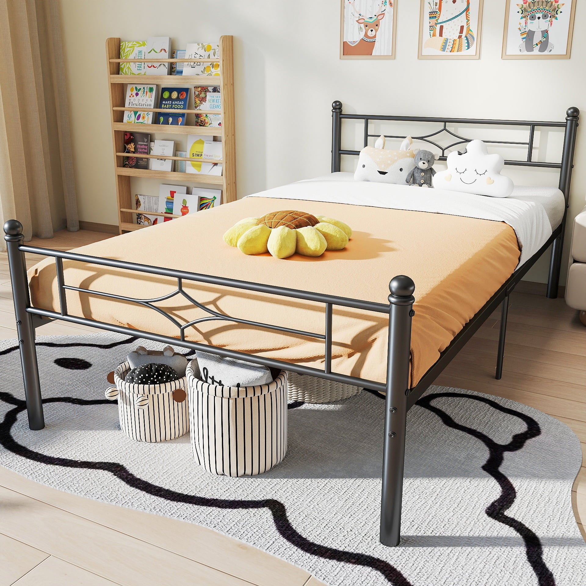 Sailvan Queen Bed Frame, Heavy-duty Metal Bed Frames with Headboard, No Box Spring Needed, Black