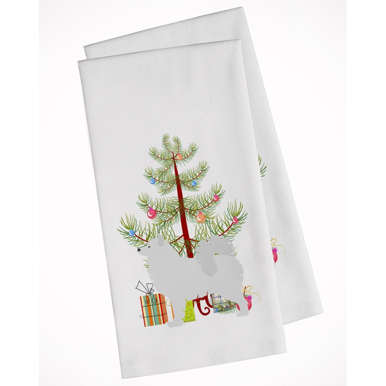 Samoyed Merry Christmas Tree White Kitchen Towel Set of 2
