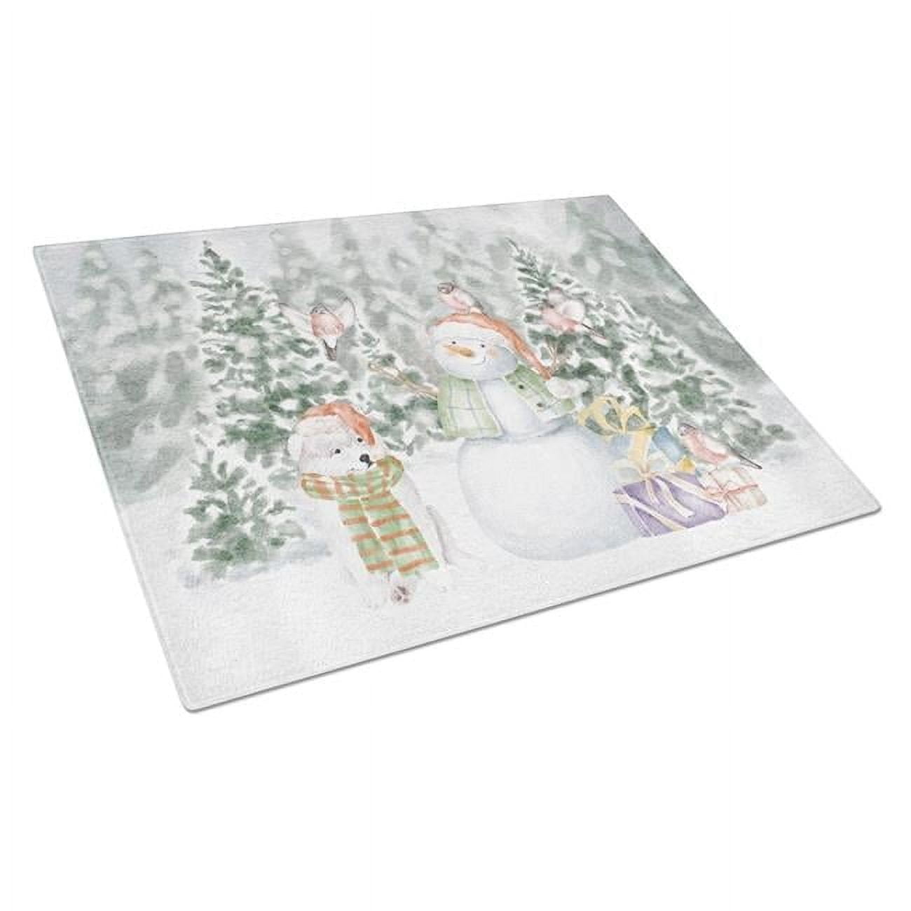 Samoyed Puppy with Christmas Presents Glass Cutting Board Large 12 in x 15 in