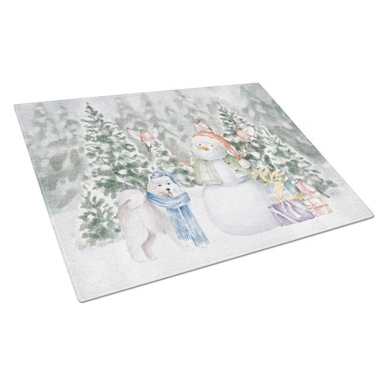 Samoyed Standing with Christmas Presents Glass Cutting Board Large 12 in x 15 in