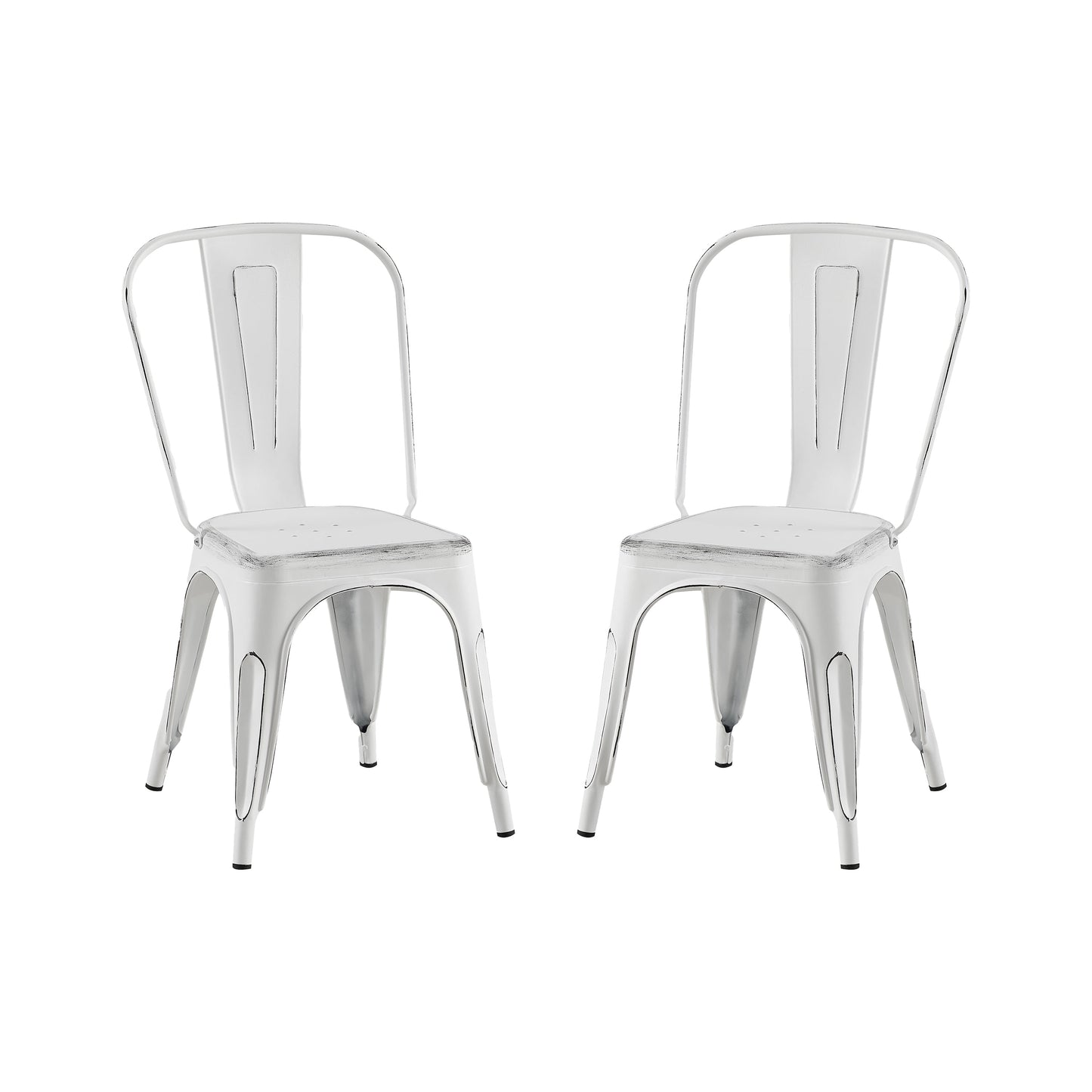 Sanded Matte White Industrial Metal Dining Chairs 18 Inch Seat Height Stackable, Set of 2
